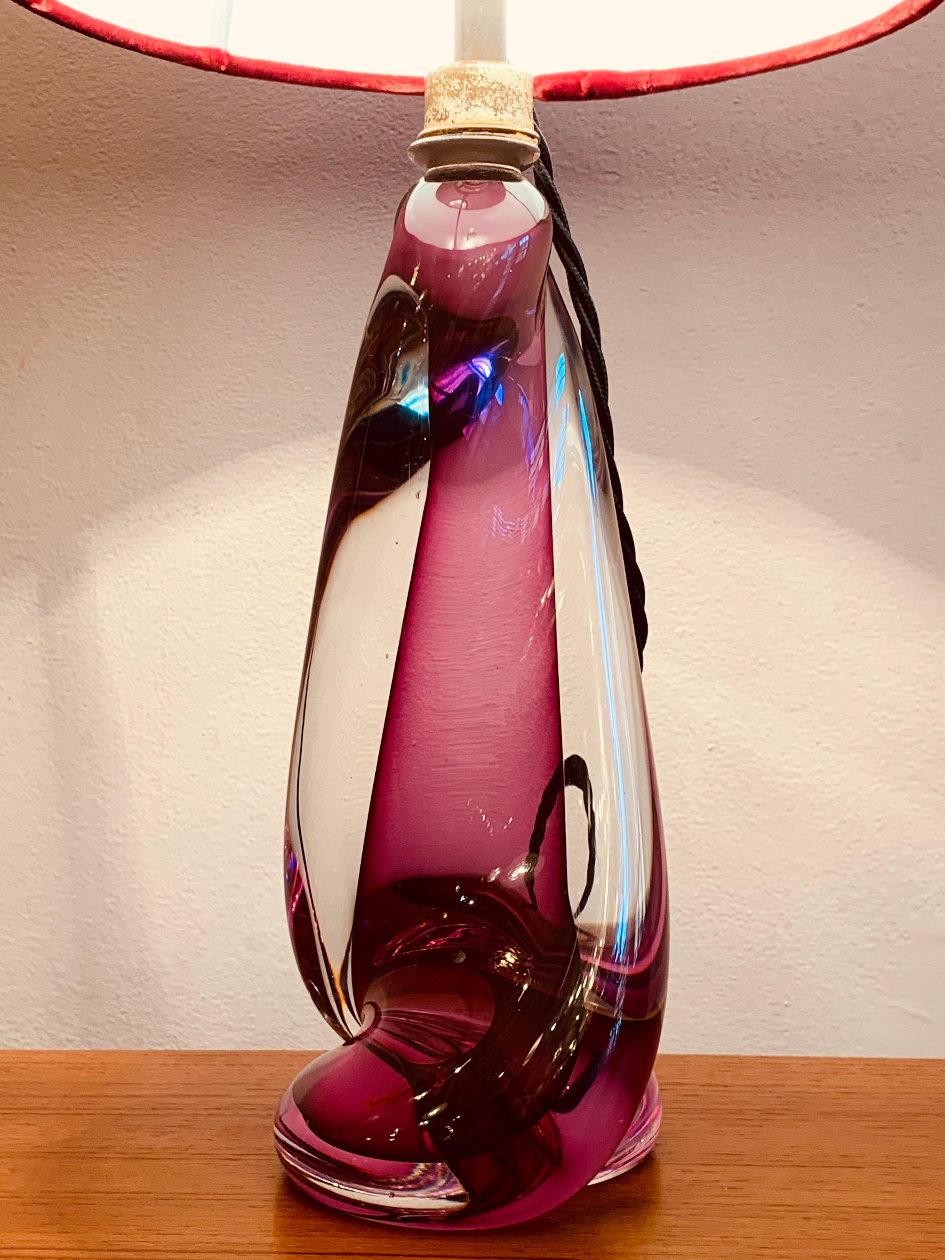 Mid-Century Modern 1950s Midcentury Val St Lambert Twisted Purple Glass Lamp Base Inc Shade
