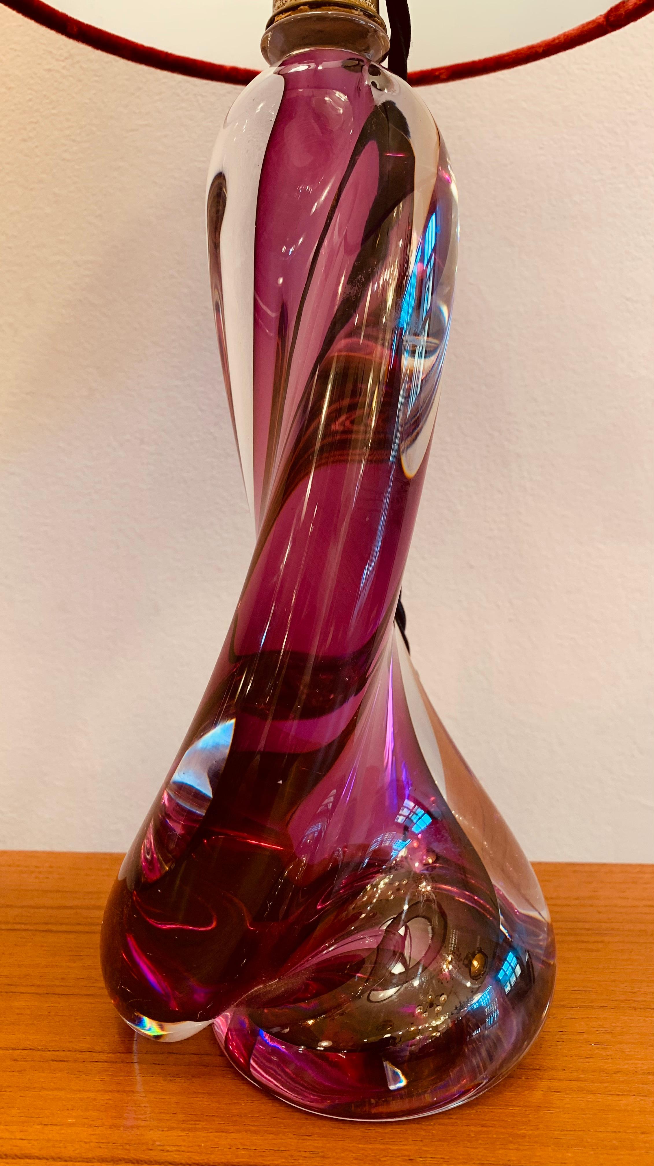 1950s Midcentury Val St Lambert Twisted Purple Glass Lamp Base Inc Shade 1
