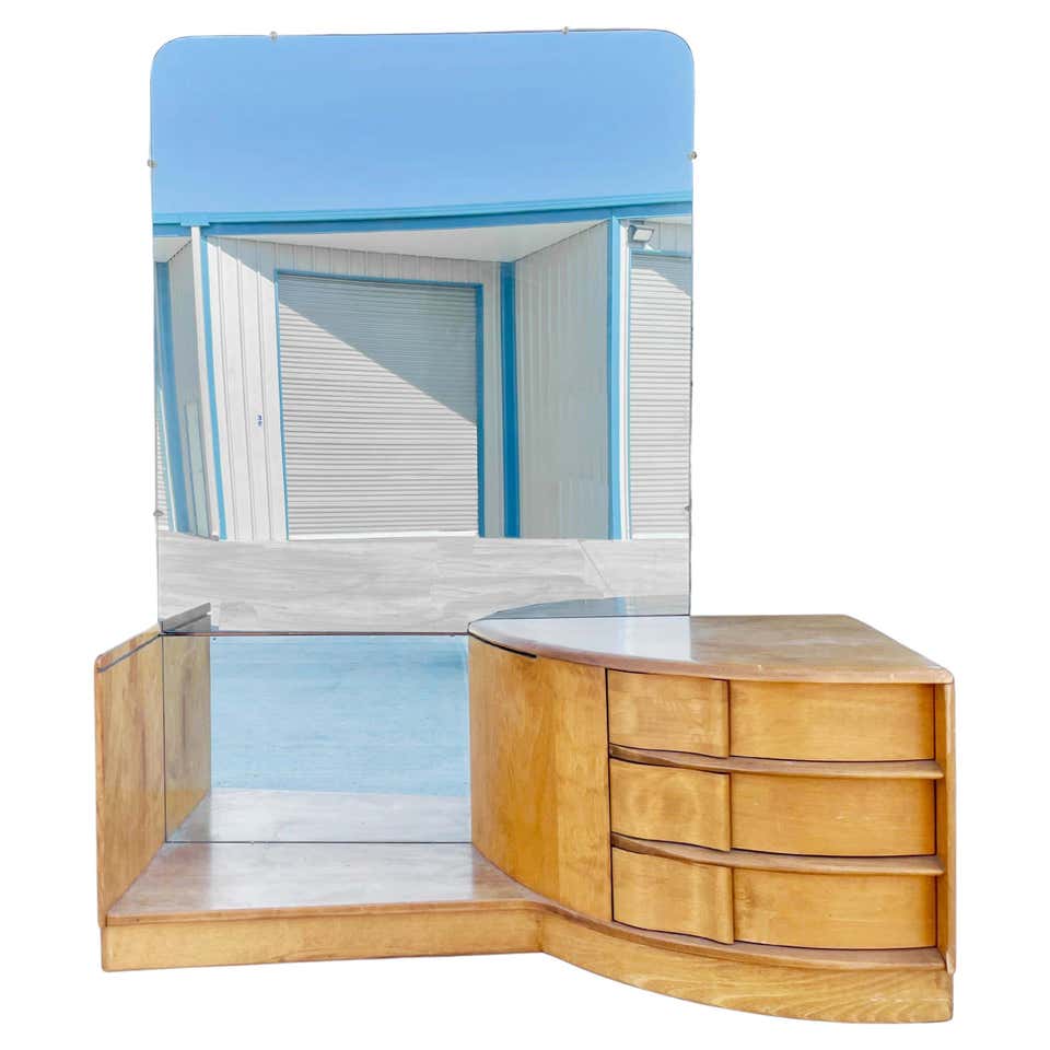 Heywood Wakefield Sculptura Maple Vanity with Mirror