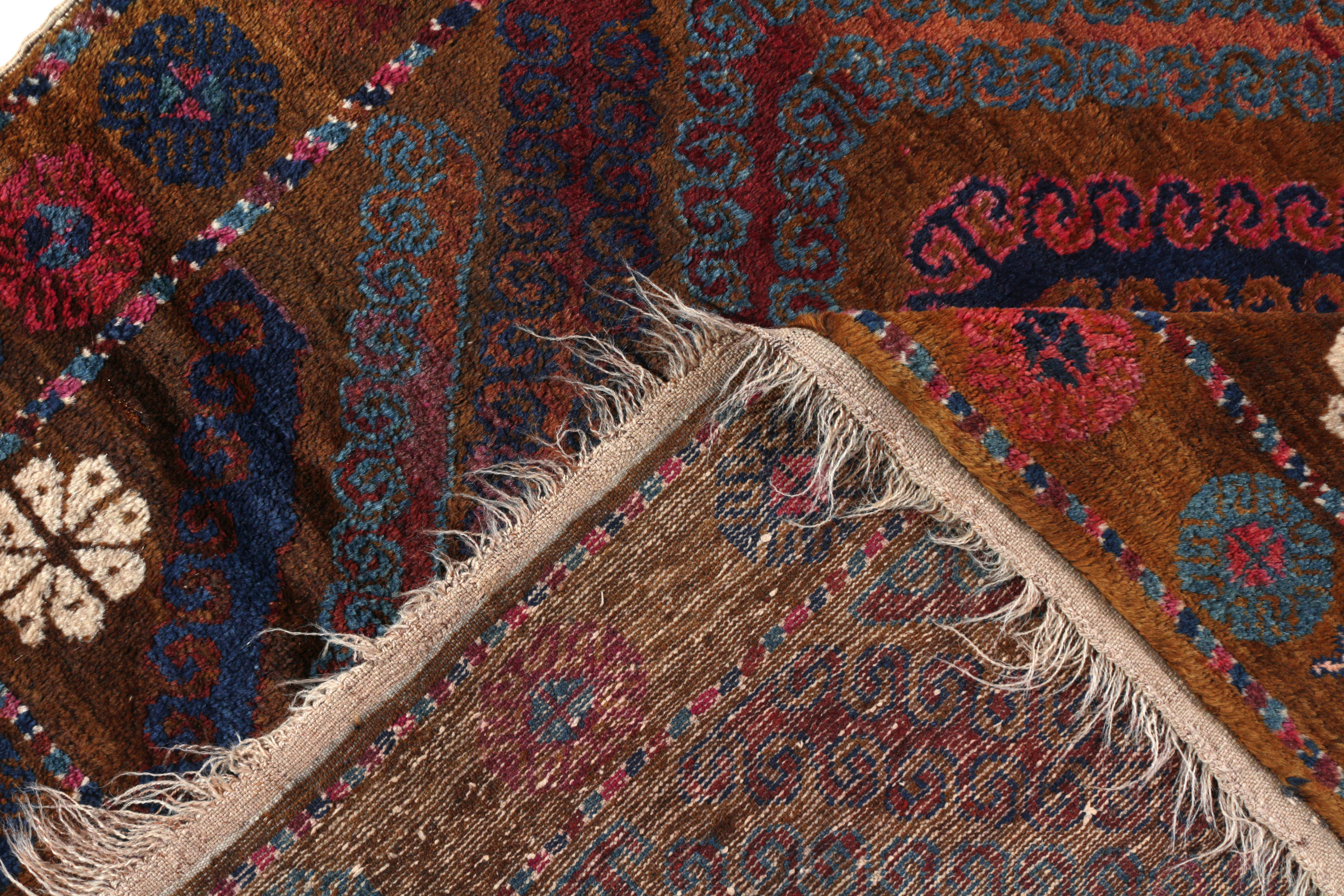 Mid-20th Century 1950s Midcentury Vintage Baluch Rug Brown Blue and Pink Persian Tribal