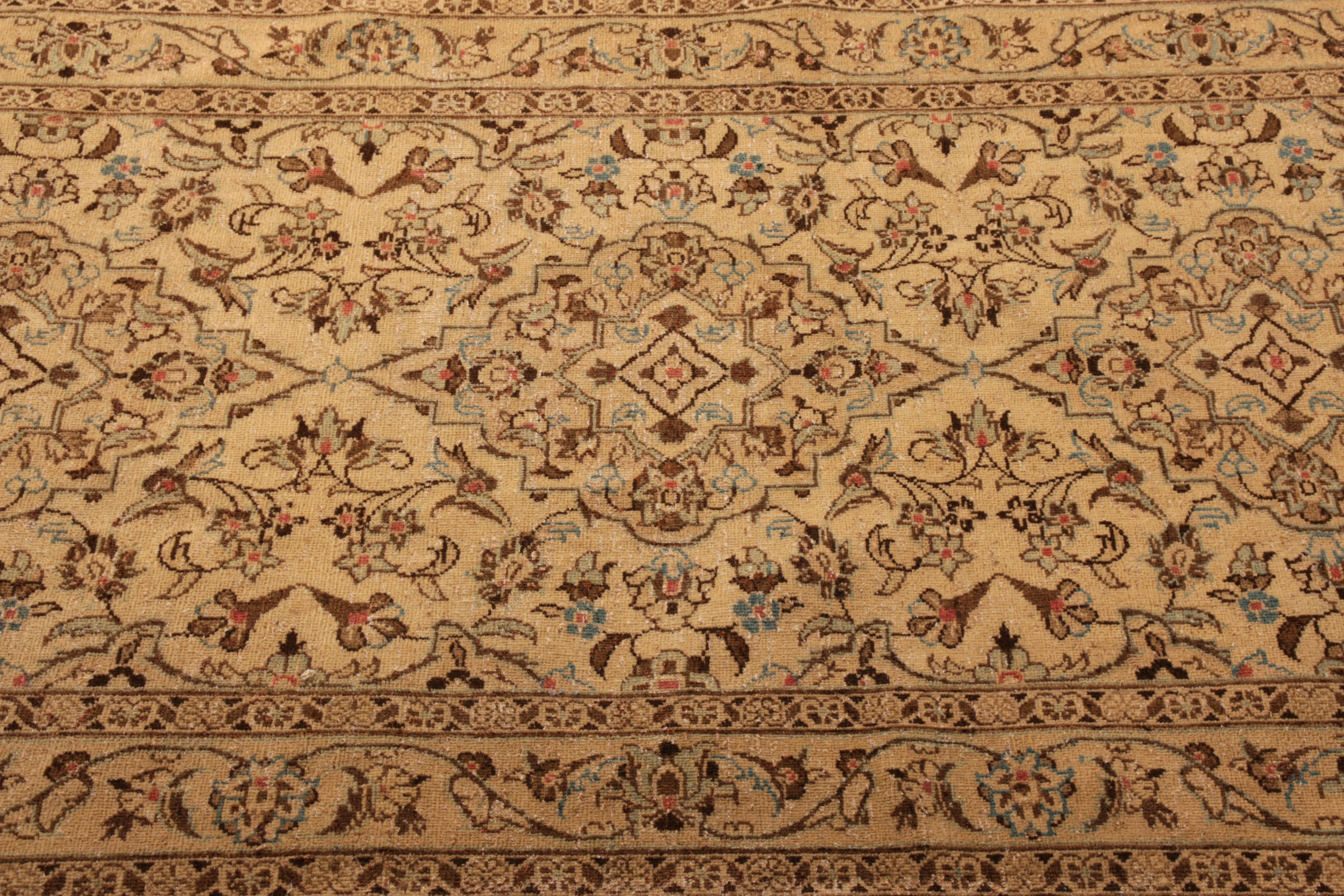 Mid-20th Century 1950s Midcentury Vintage Kashan Runner Beige Persian Floral Rug by Rug & Kilim