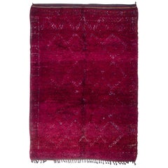 1950s Midcentury Vintage Moroccan Rug Burgundy Red Open Field Pattern