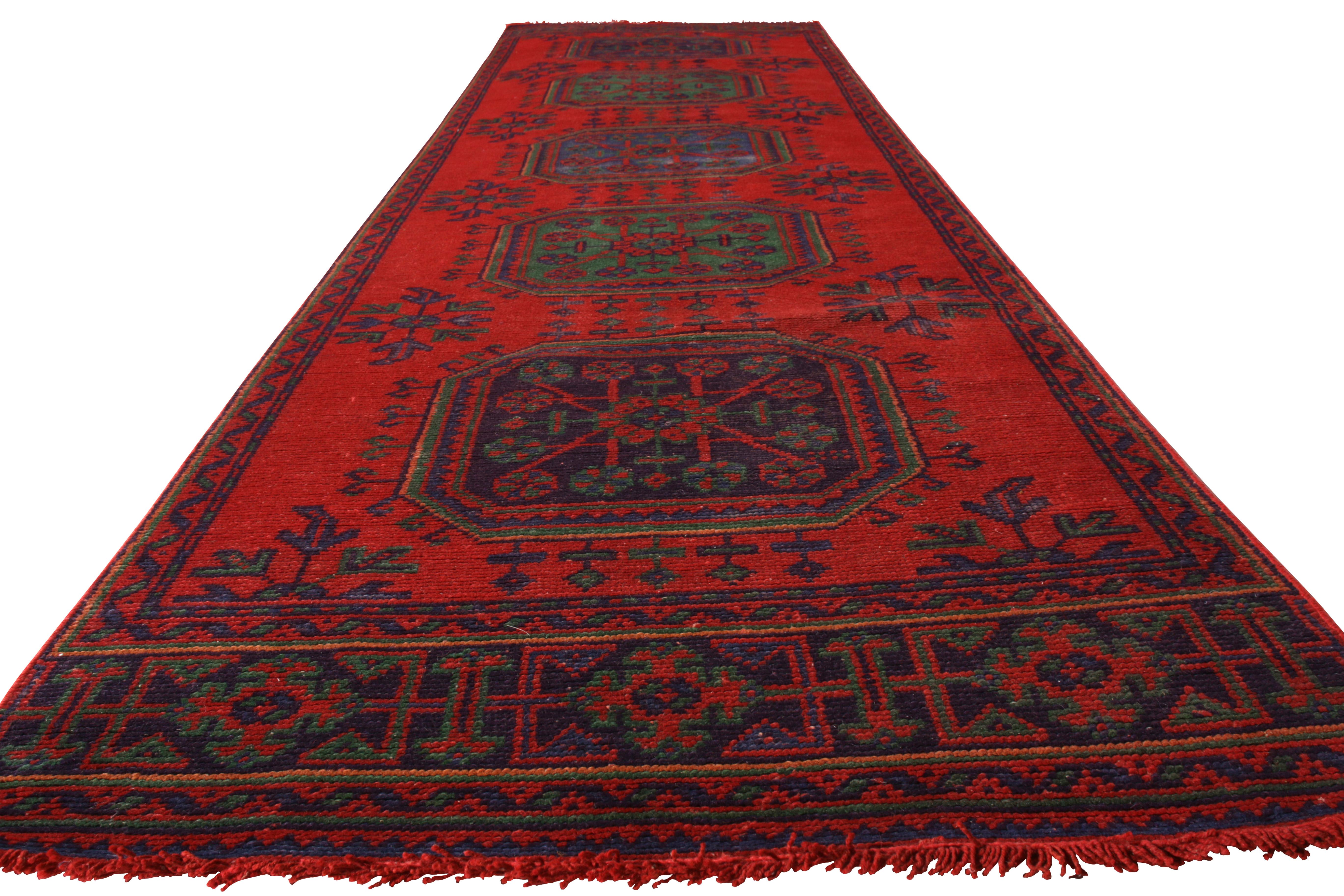 Hand-Knotted 1950s Midcentury Vintage Oushak Runner Red Medallion Pattern by Rug & Kilim For Sale