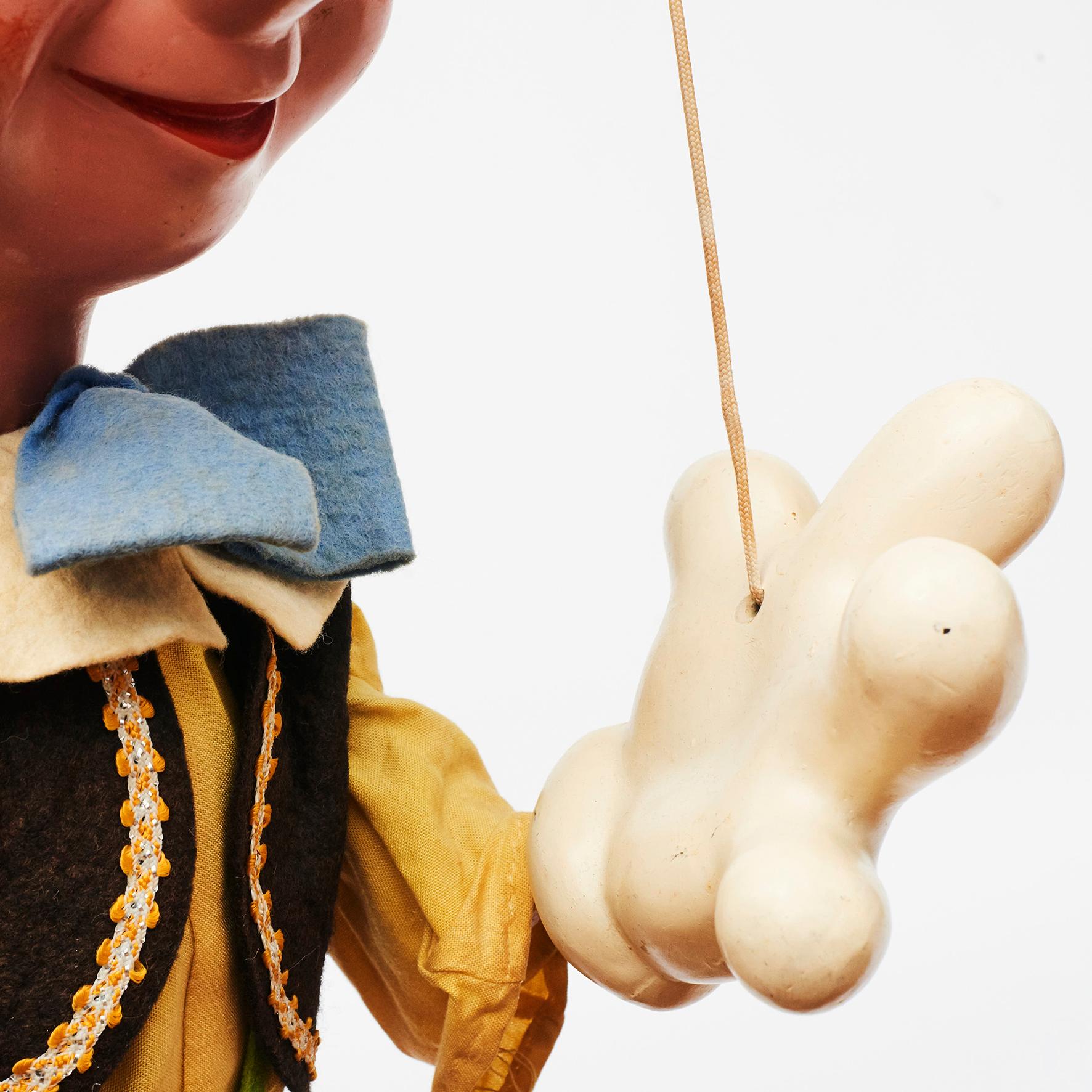 Hand-Painted 1950s MidCentury Vintage Pinocchio Marionette Puppet, Pelham Puppets
