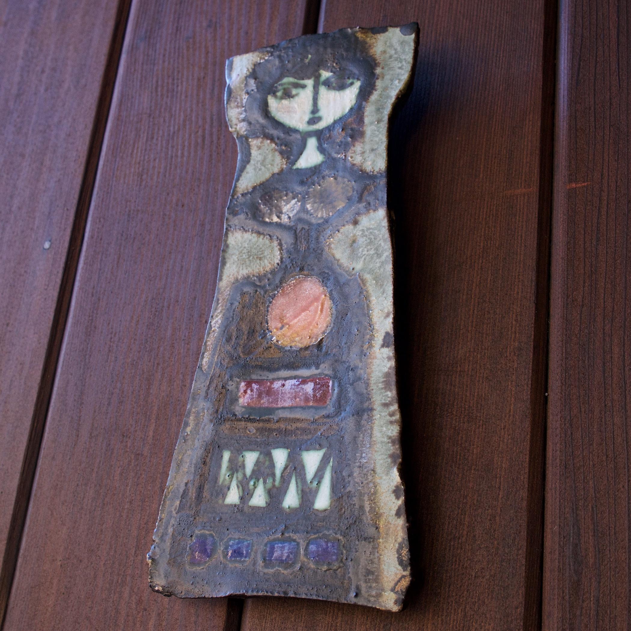 Mid-Century Modern 1950s Mid-Century Wall Plaque Adam Dworski Wye Pottery Woman For Sale