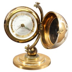 1950s Mid-Century World Globe Brass Table Alarm Clock by Europa, Germany, 1950s