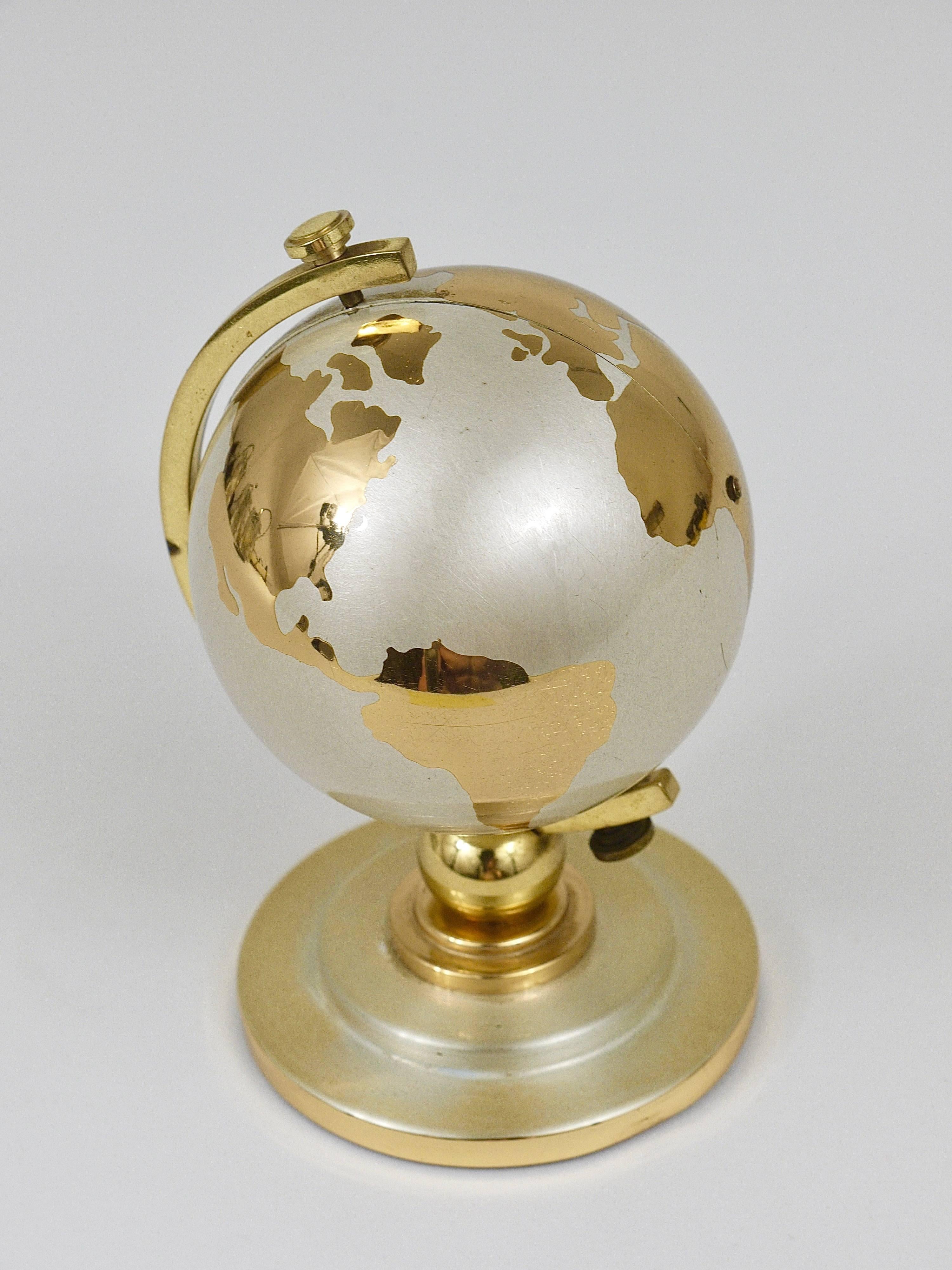 1950s Mid-Century World Globe Brass Table Alarm Clock by Europe, Germany, 1950s 2