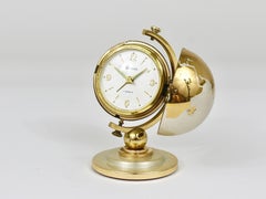 1950s Mid-Century World Globe Brass Table Alarm Clock by Europe, Germany, 1950s