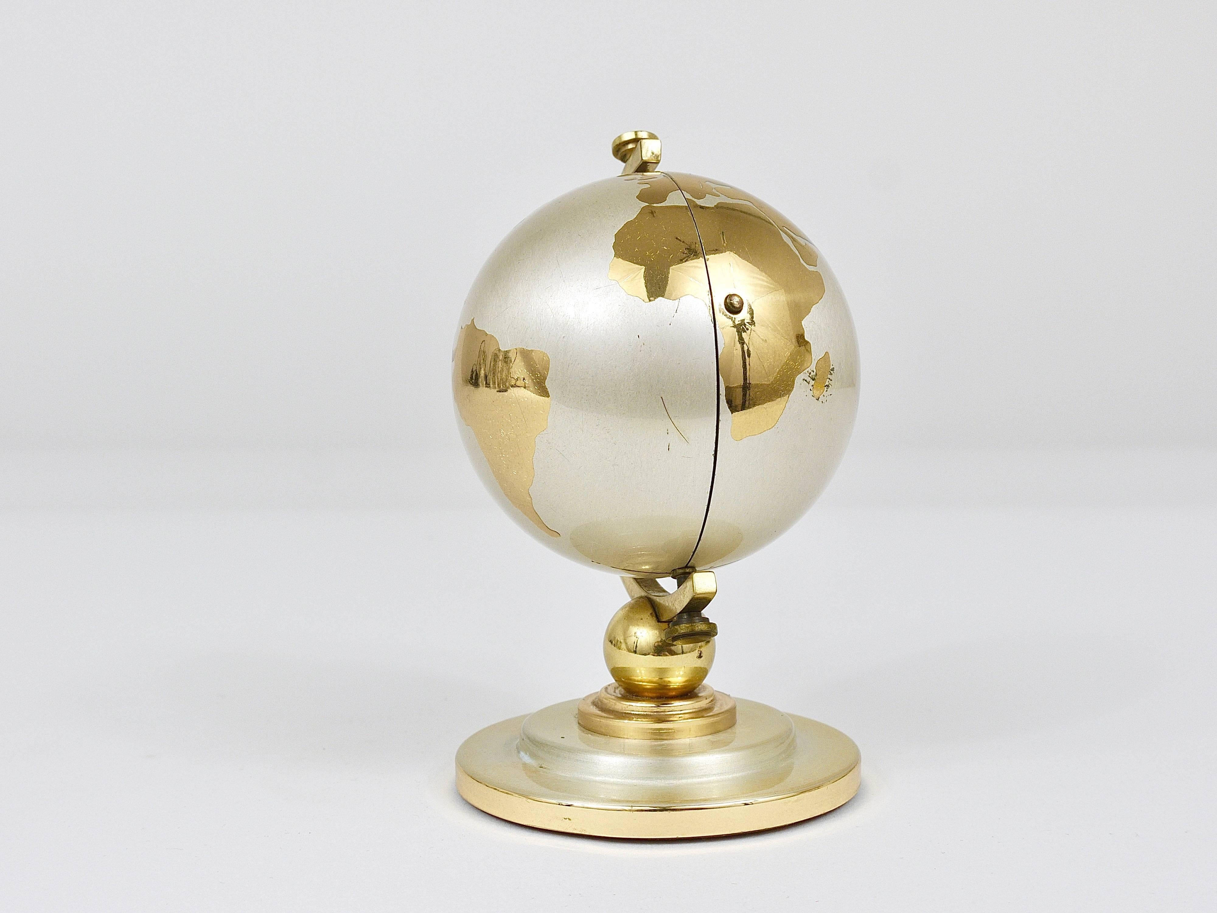 20th Century 1950s Mid-Century World Globe Brass Table Alarm Clock by Europe, Germany, 1950s