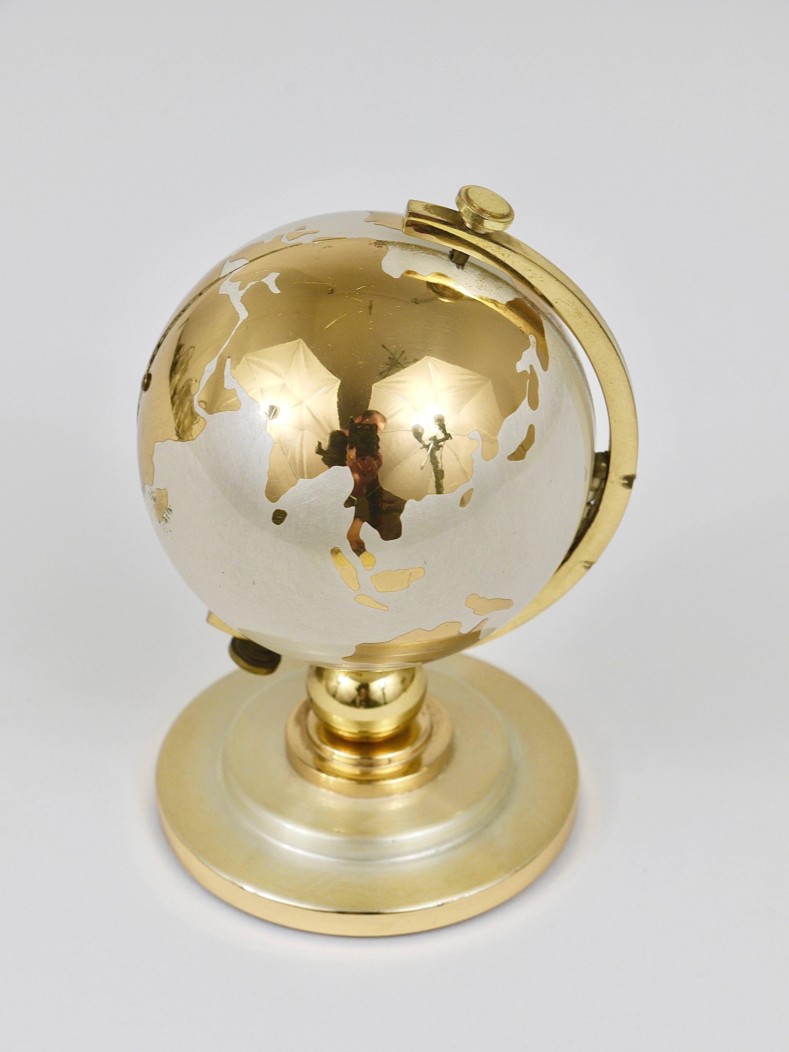 1950s Mid-Century World Globe Brass Table Alarm Clock by Europe, Germany, 1950s 1