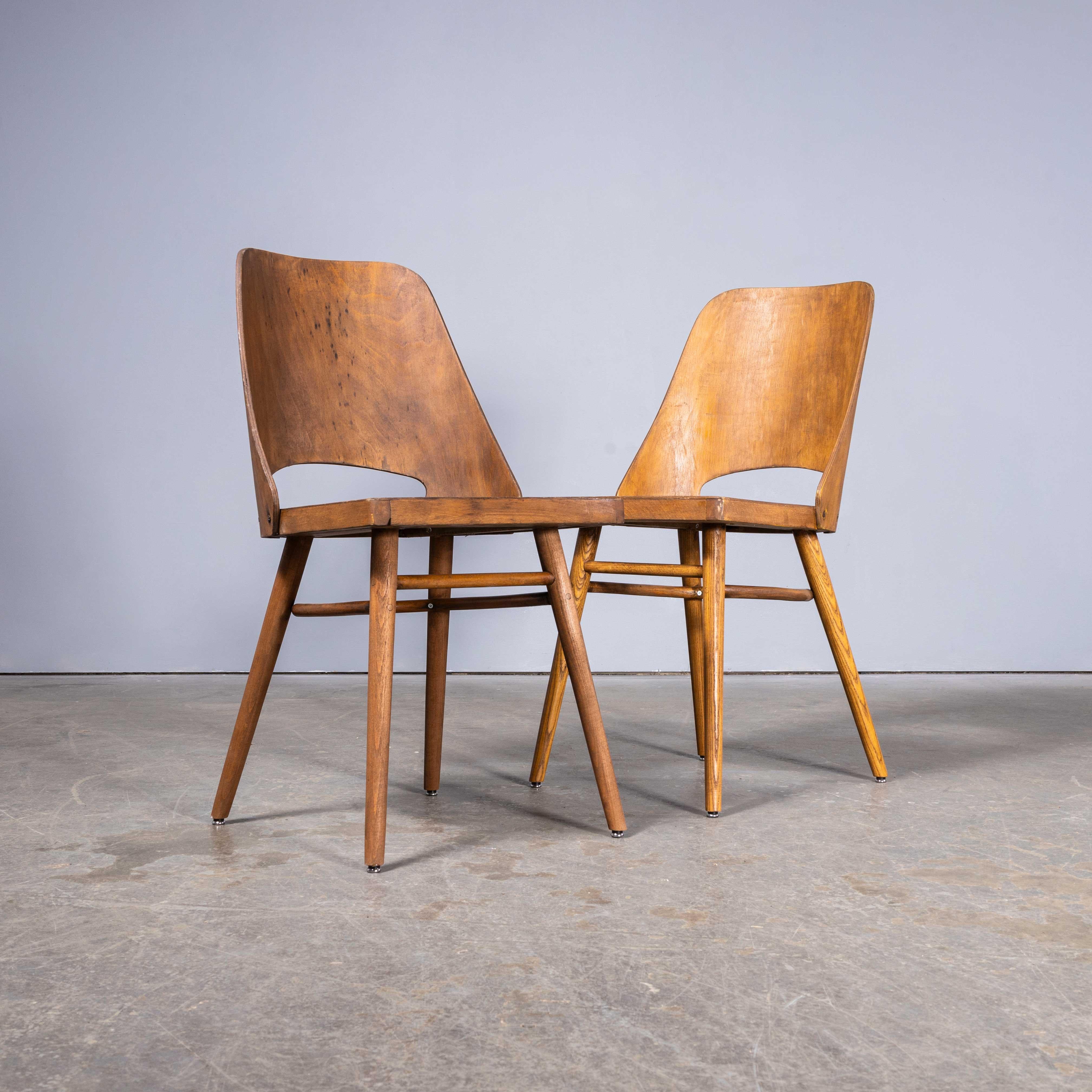 1950’s Mid Oak Dining Chairs By Radomir Hoffman For Ton – Pair For Sale 5