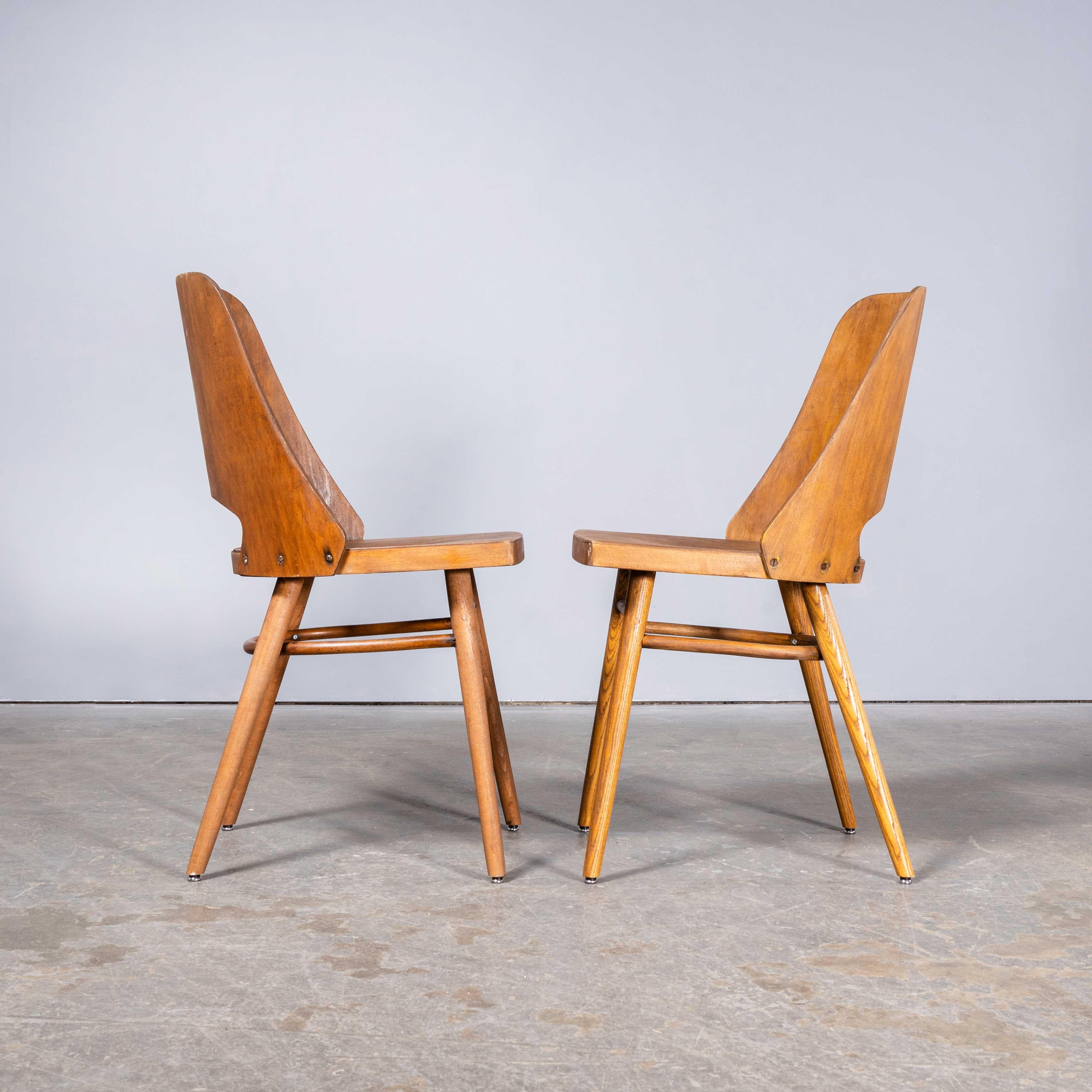 Czech 1950’s Mid Oak Dining Chairs By Radomir Hoffman For Ton – Pair For Sale