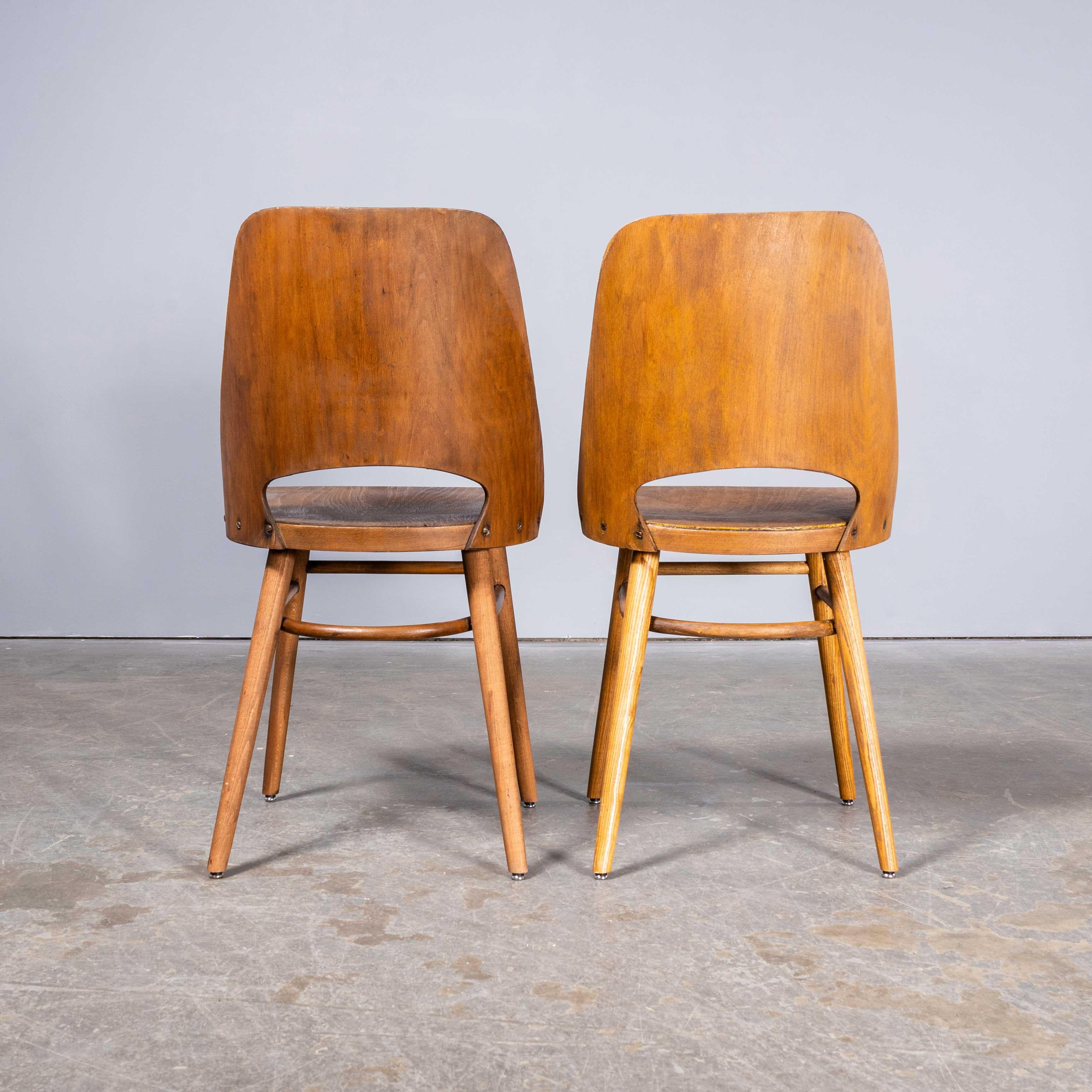 1950’s Mid Oak Dining Chairs By Radomir Hoffman For Ton – Pair In Good Condition For Sale In Hook, Hampshire