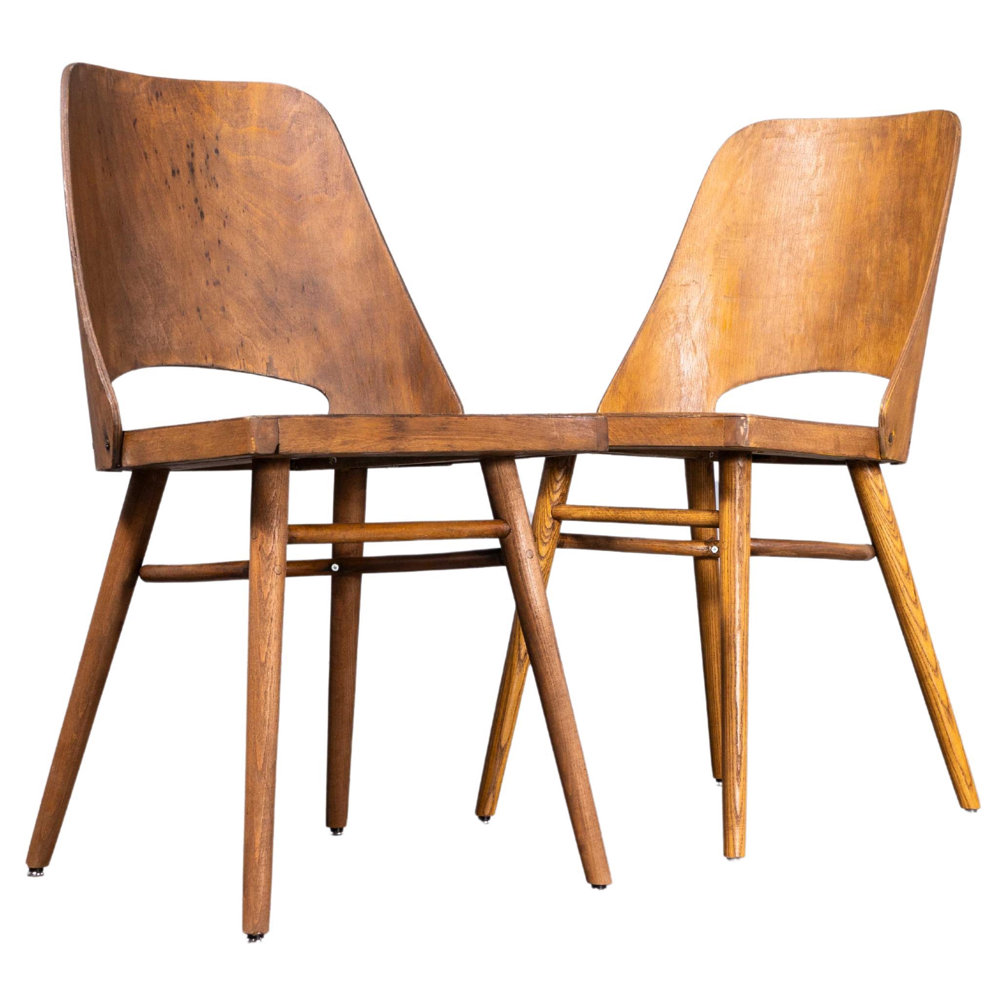 1950’s Mid Oak Dining Chairs By Radomir Hoffman For Ton – Pair For Sale