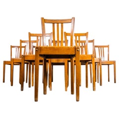 1950's Mid Oak Stella Dining Chairs With Flat Angular Seat - Set Of Eleven