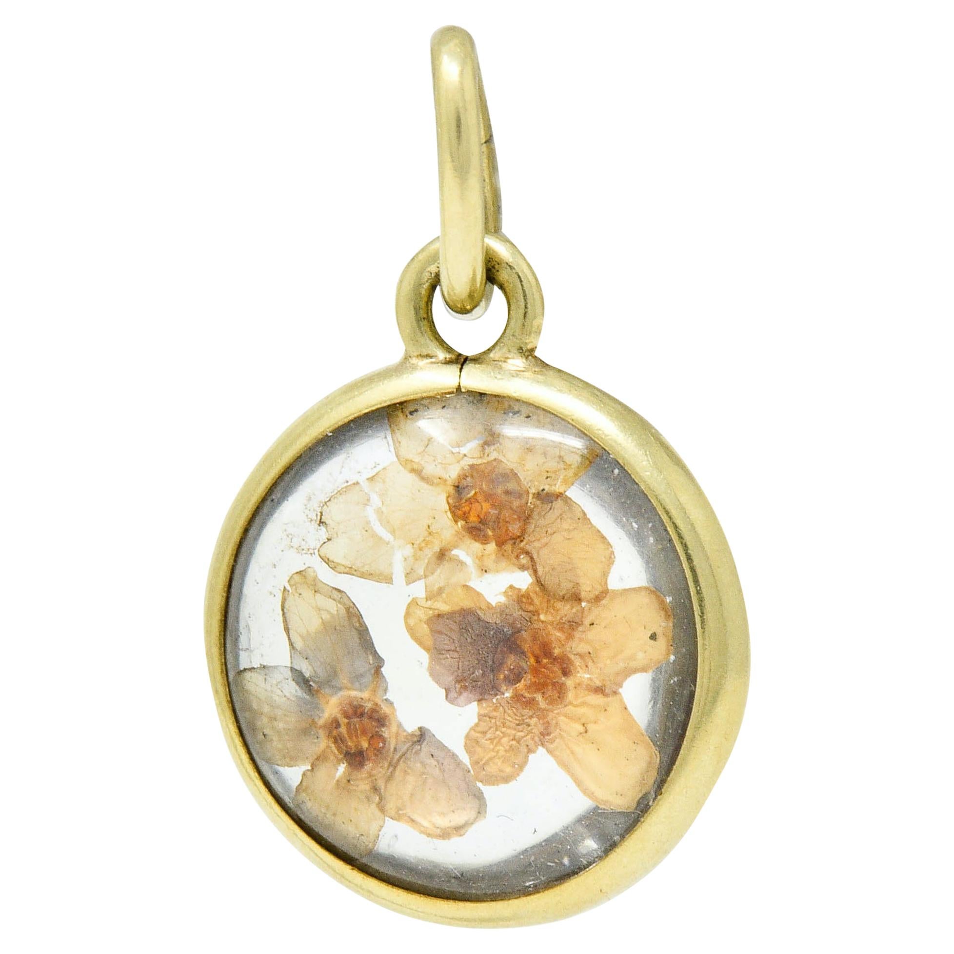 1950s Midcentury 14 Karat Gold Pressed Flower Charm