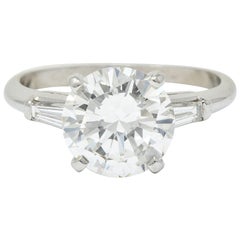 1950s Midcentury 2.62 Carat Diamond Platinum Engagement Ring GIA