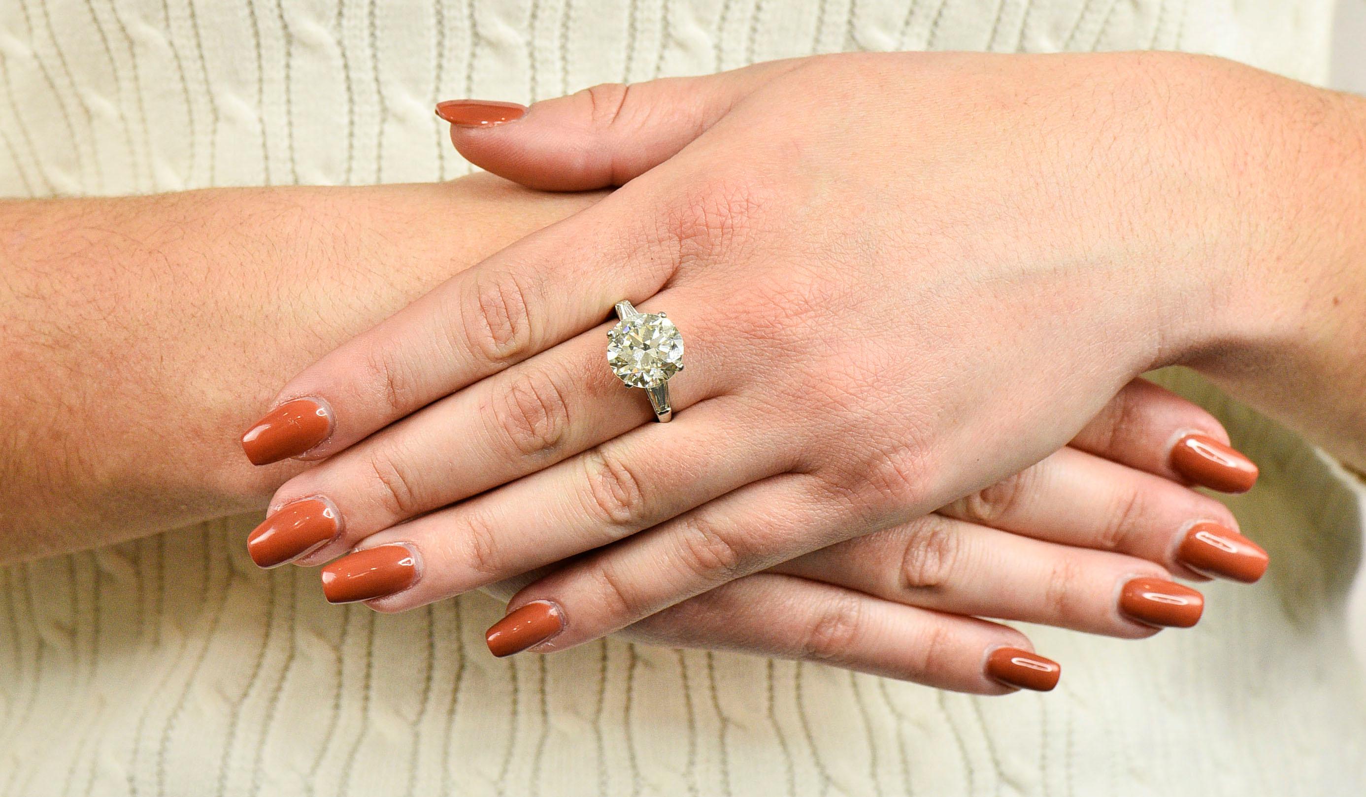 1950s Midcentury 8.23 Carat Diamond Platinum Engagement Ring GIA 11