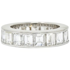 1950s Midcentury 8.50 Carat Step Diamond Platinum Eternity Band Unisex Ring