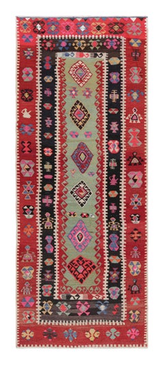 Tapis d'Anatolie du milieu du siècle dernier rouge vert vintage tribal Tapis & Kilim, années 1950