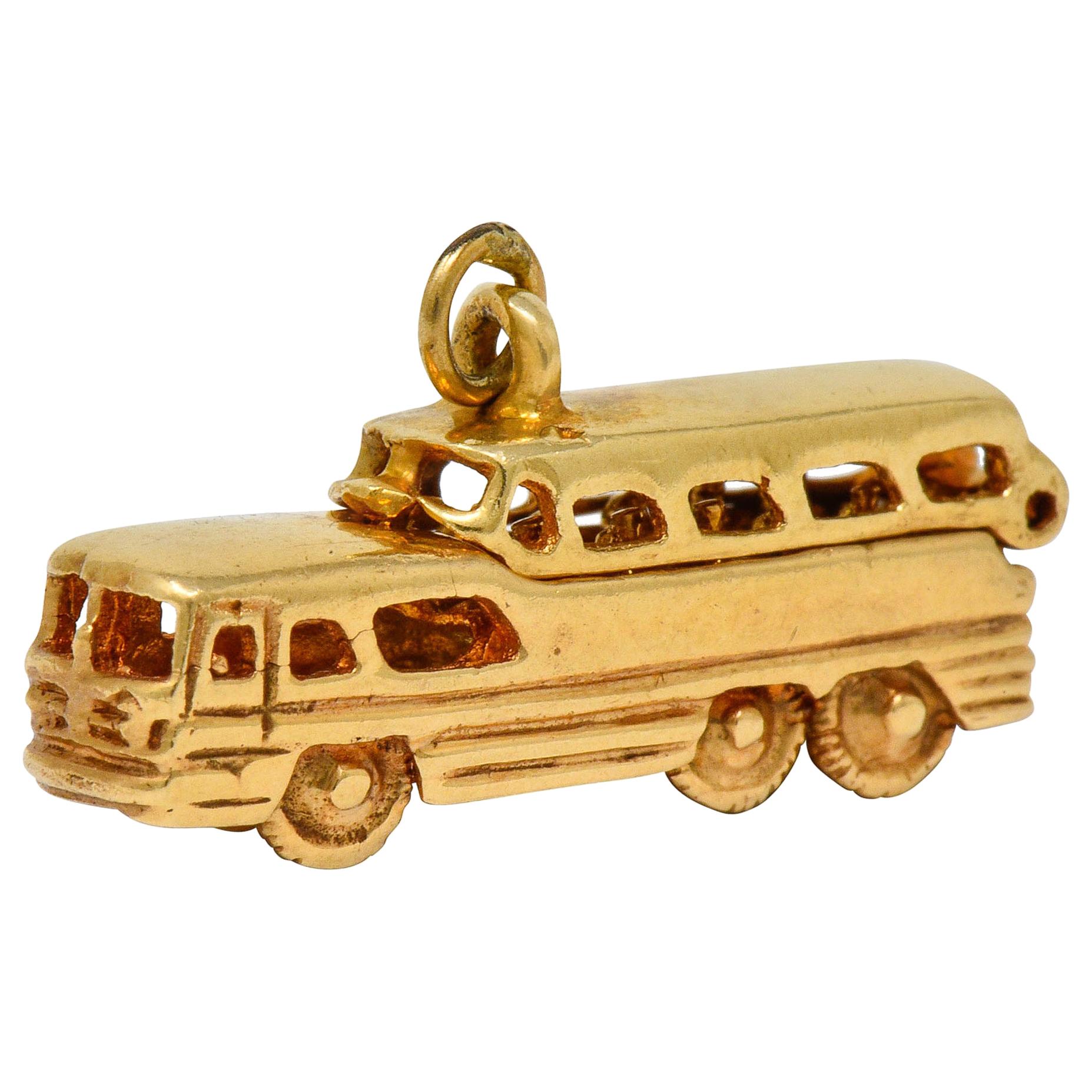 Breloque bus scénicruiser lévrier articulé en or 14 carats du milieu du siècle, années 1950 en vente