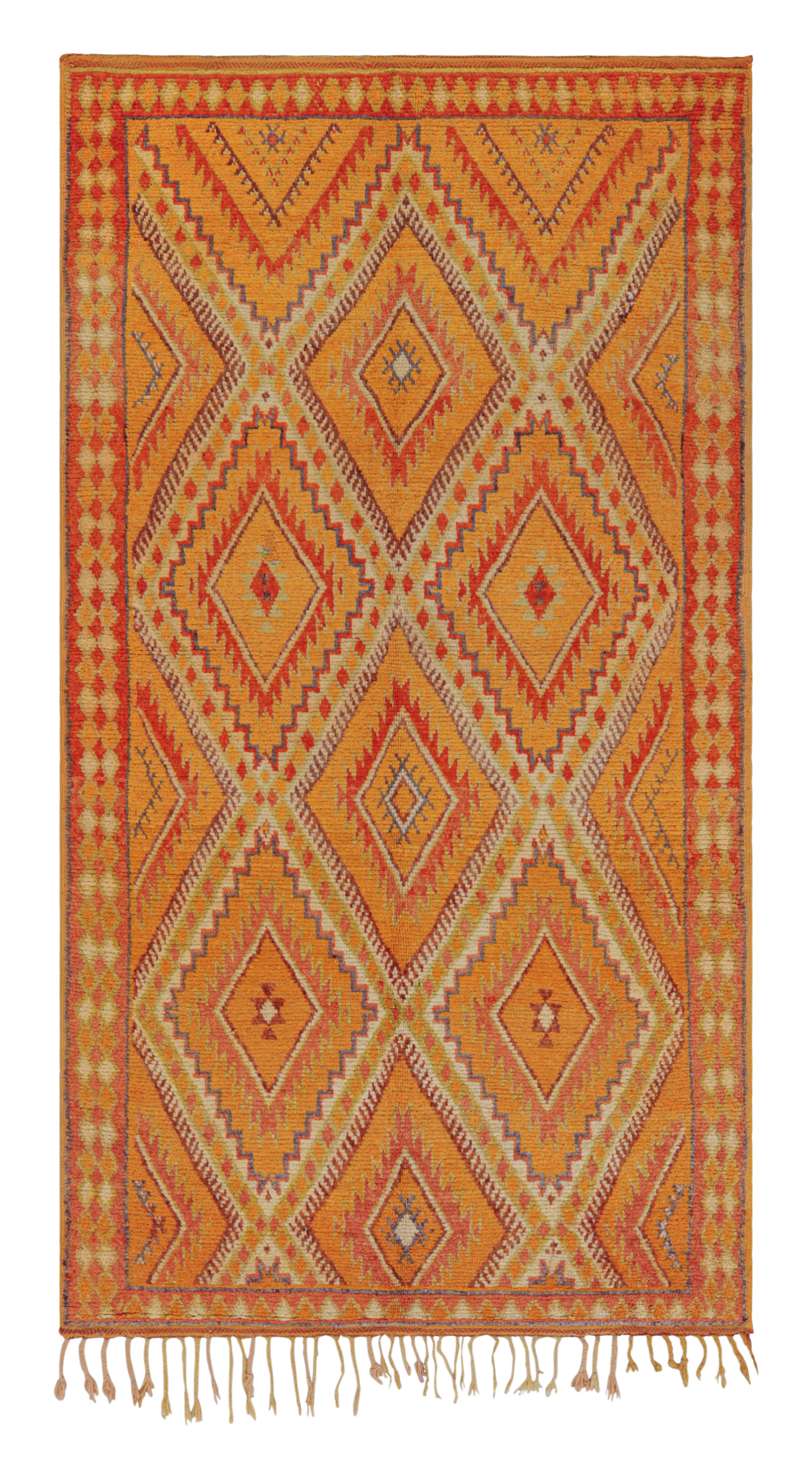 1950s Midcentury Berber Rug Gold Diamond Pattern Moroccan Rug by Rug & Kilim For Sale