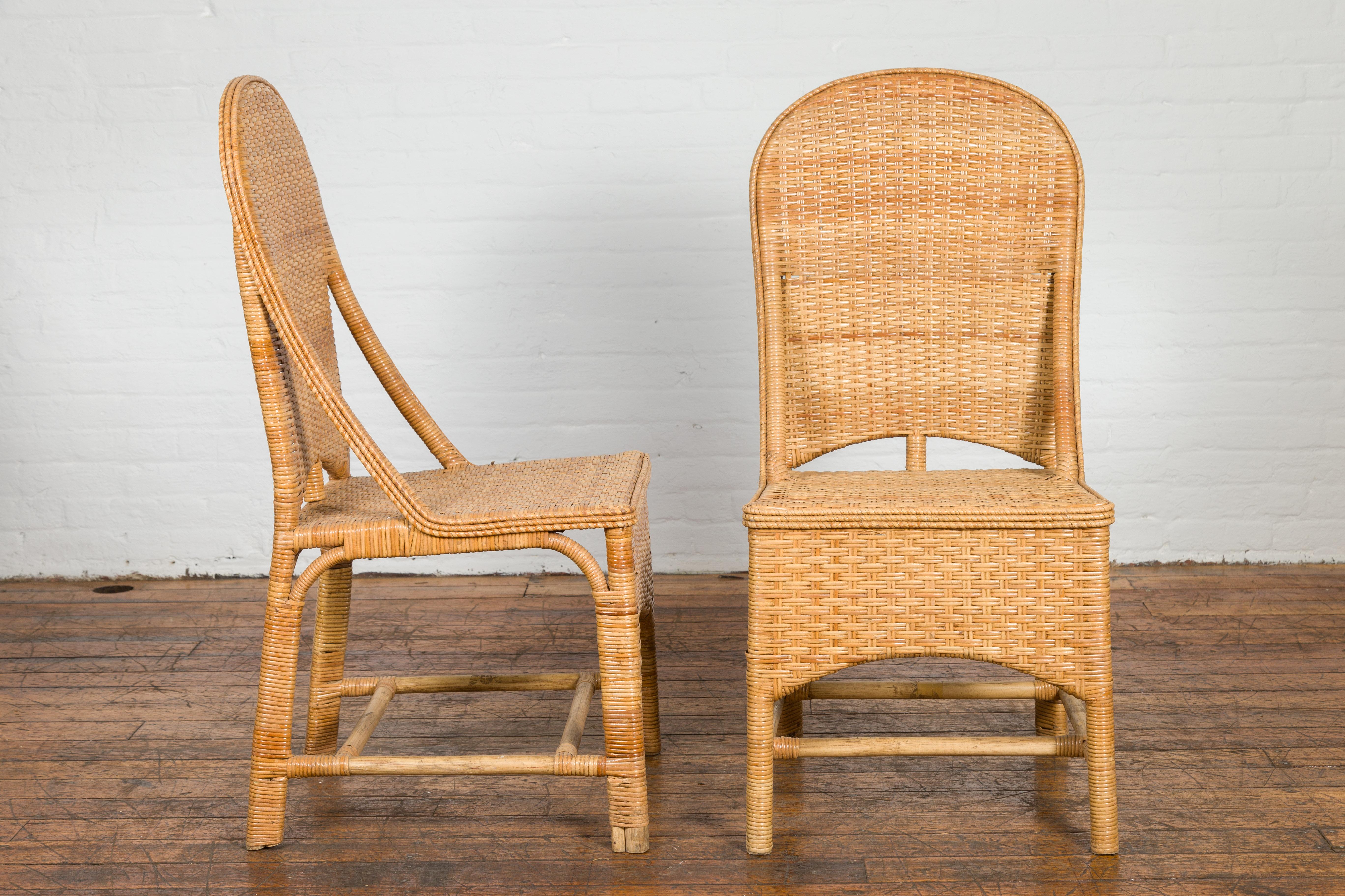 1950s Midcentury Country Style Woven Rattan Rustic Chairs, Pair For Sale 5