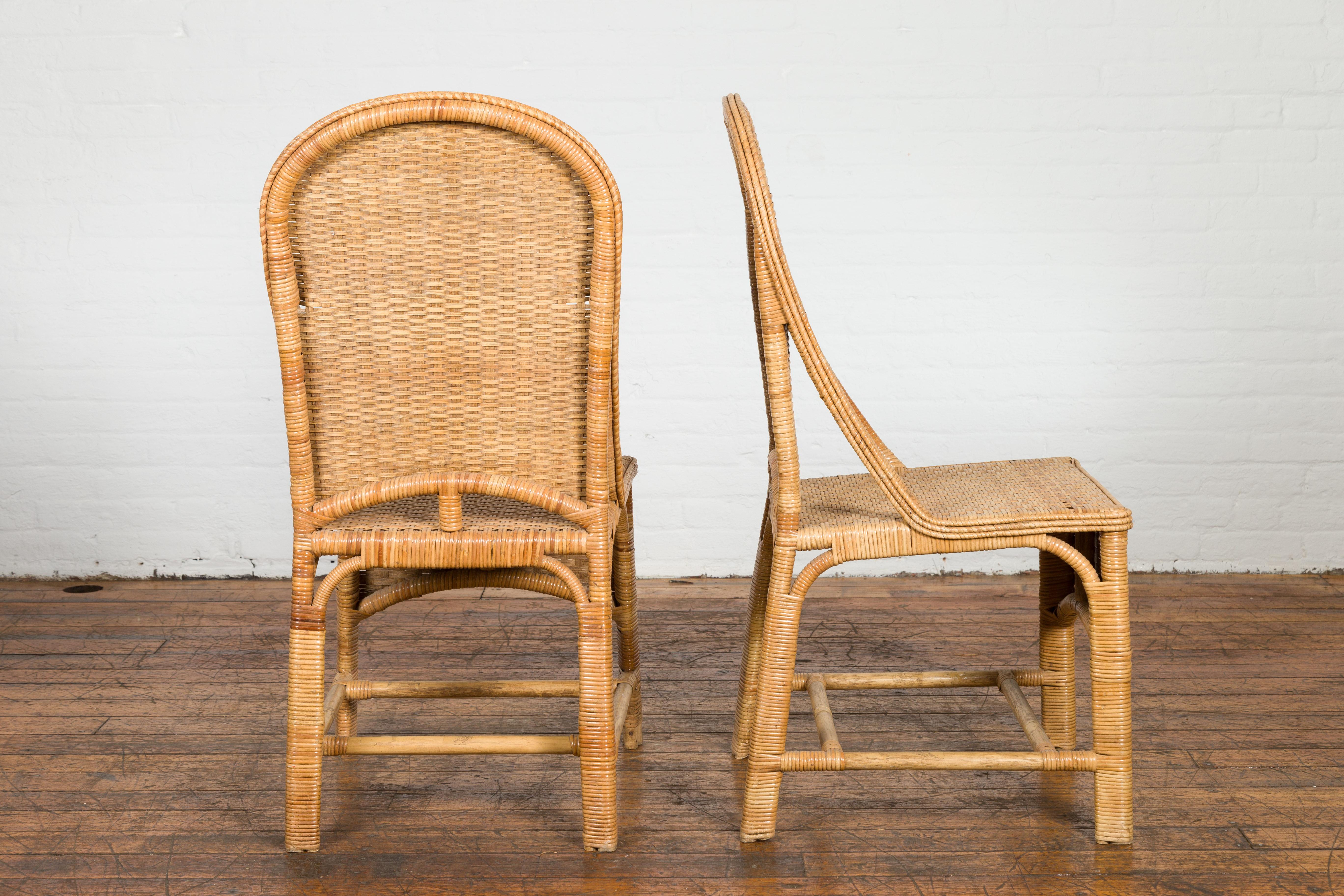 1950s Midcentury Country Style Woven Rattan Rustic Chairs, Pair For Sale 6