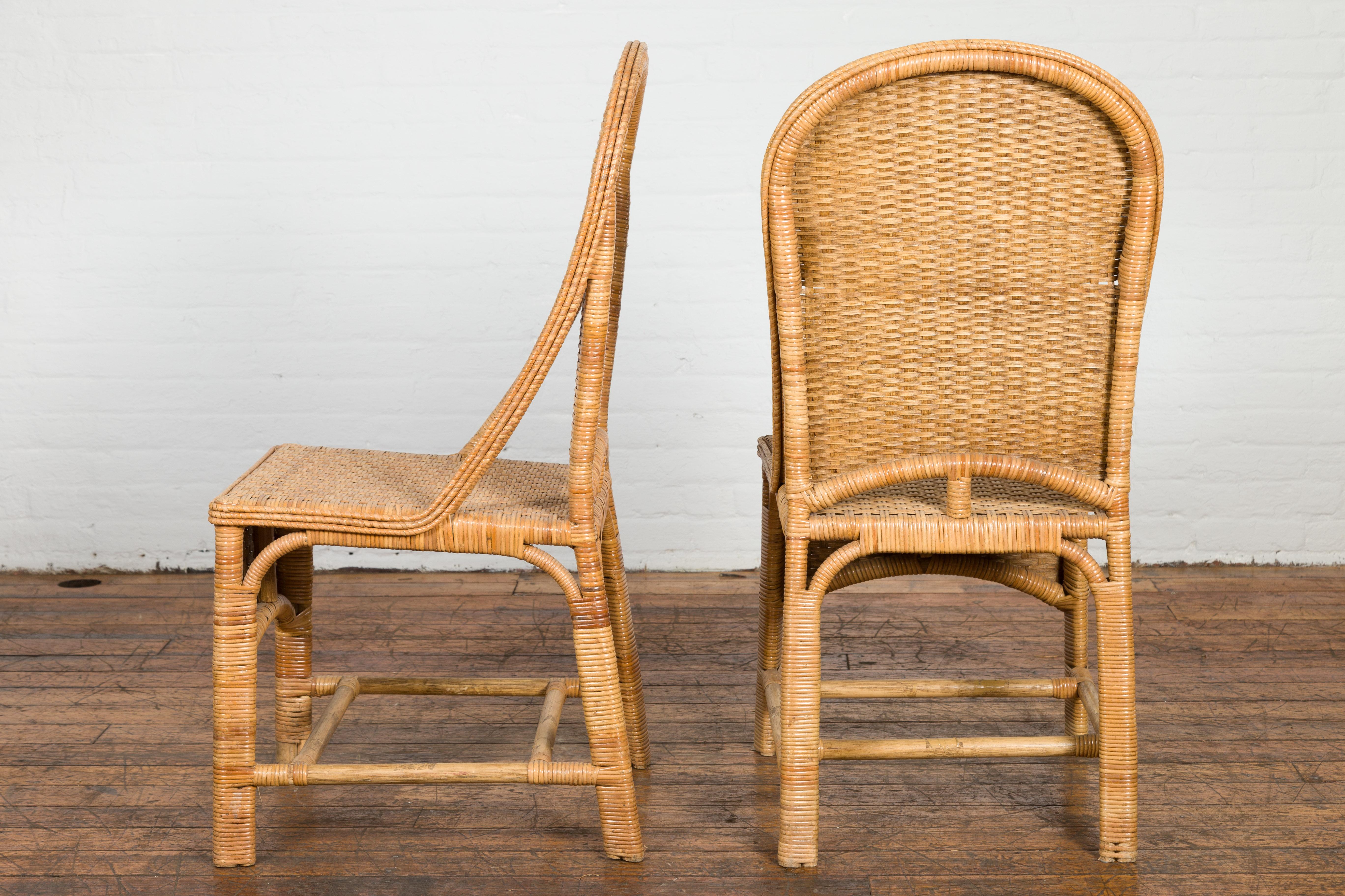 1950s Midcentury Country Style Woven Rattan Rustic Chairs, Pair For Sale 7