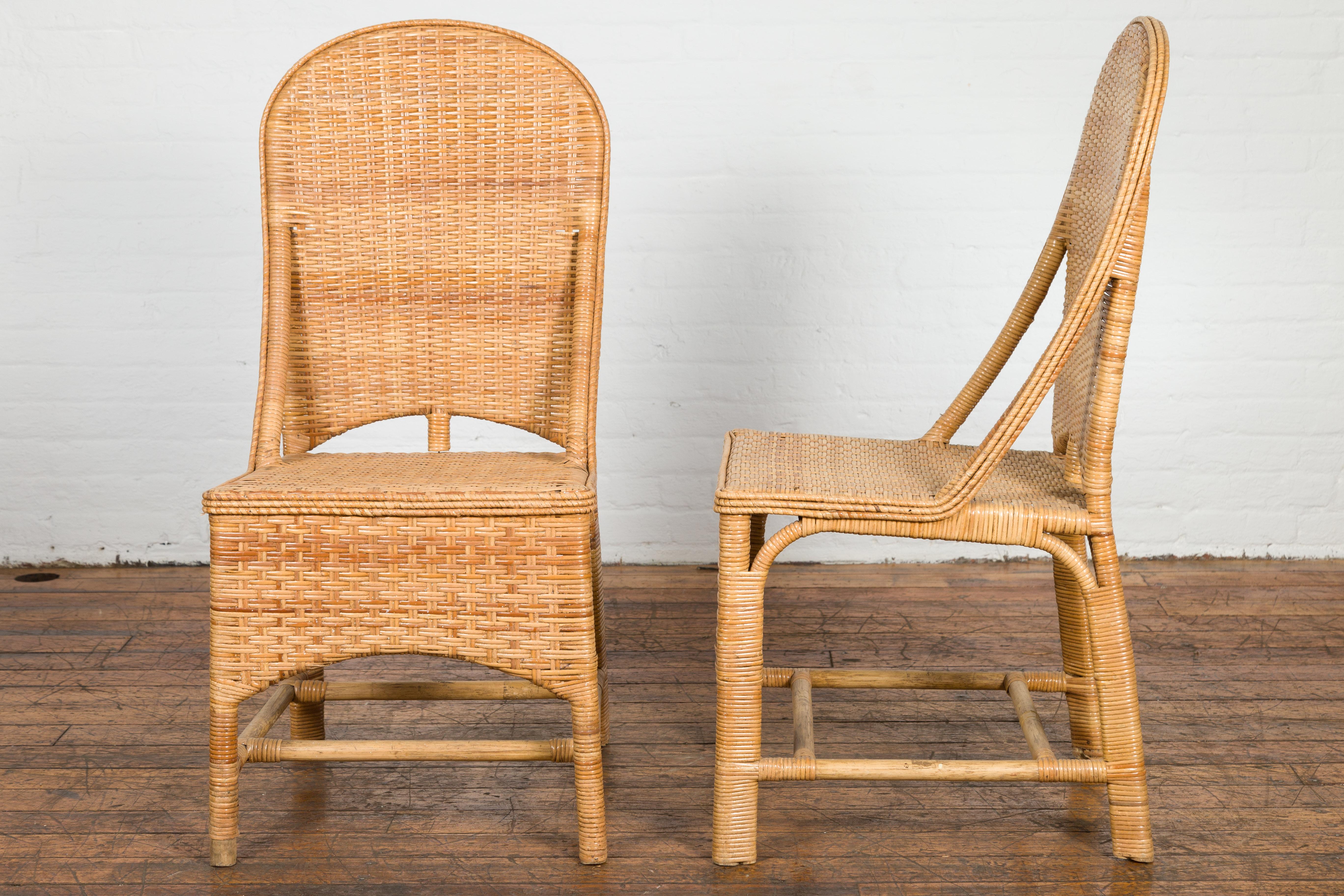 1950s Midcentury Country Style Woven Rattan Rustic Chairs, Pair For Sale 8