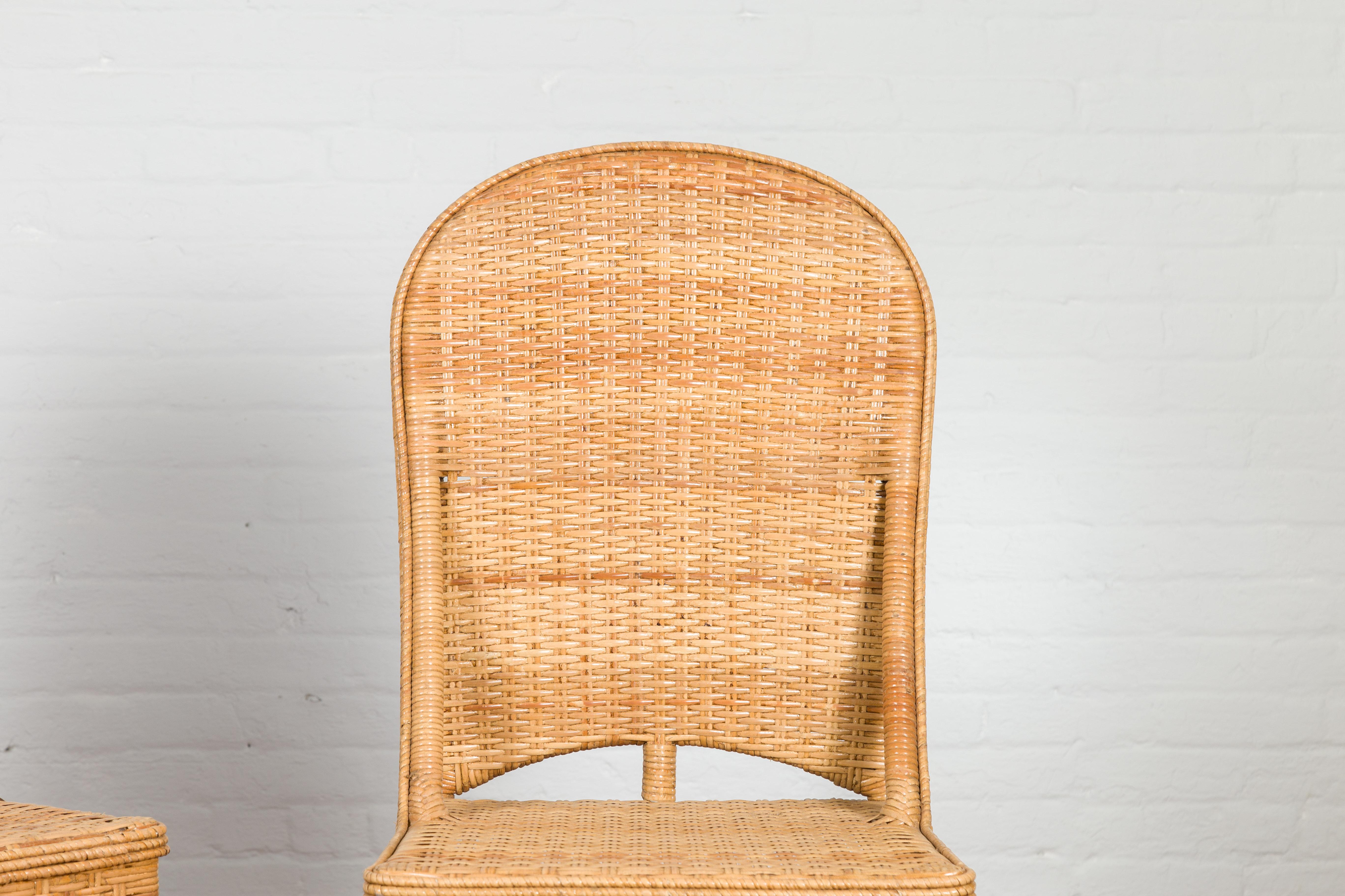 Thai 1950s Midcentury Country Style Woven Rattan Rustic Chairs, Pair For Sale