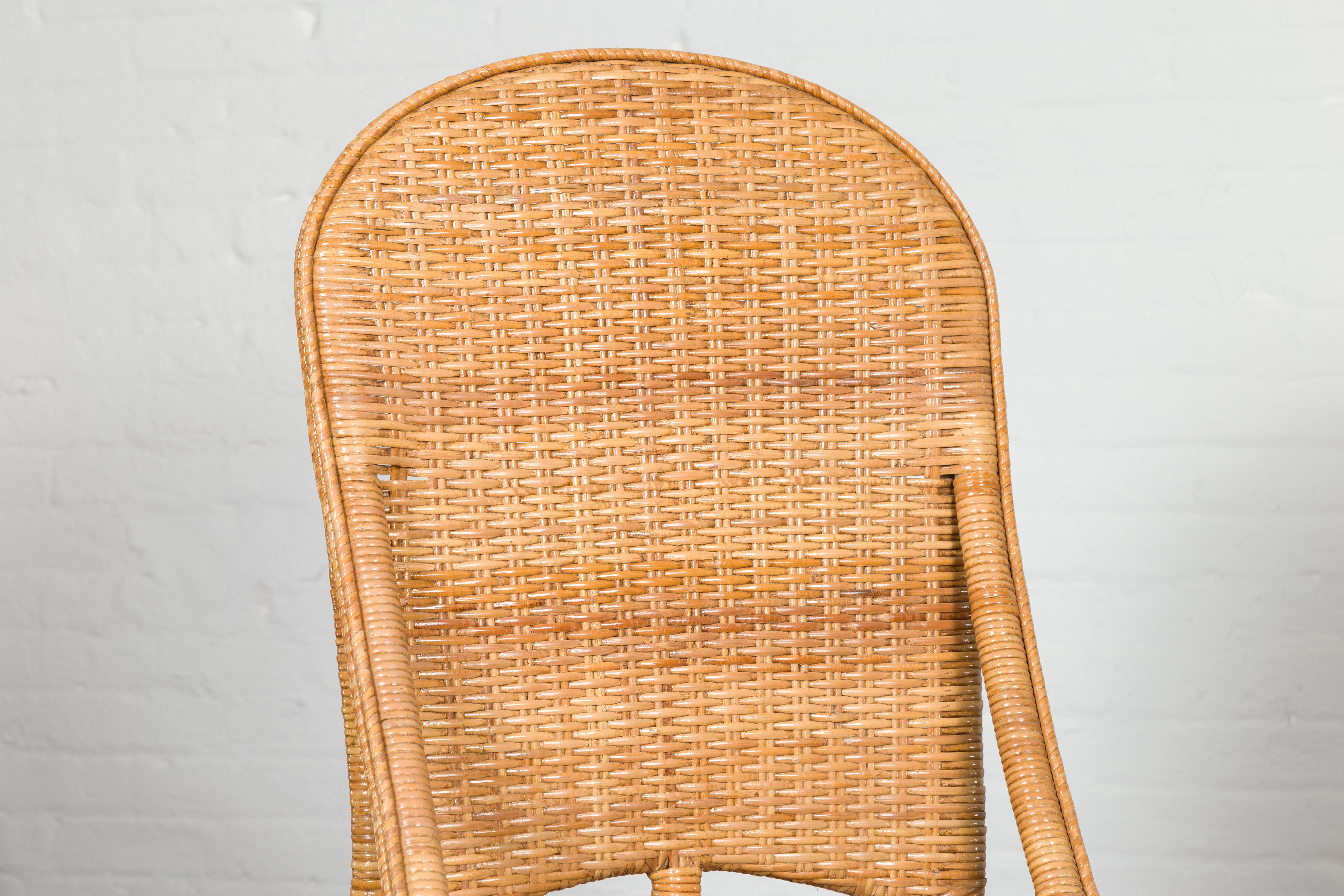 1950s Midcentury Country Style Woven Rattan Rustic Chairs, Pair For Sale 1