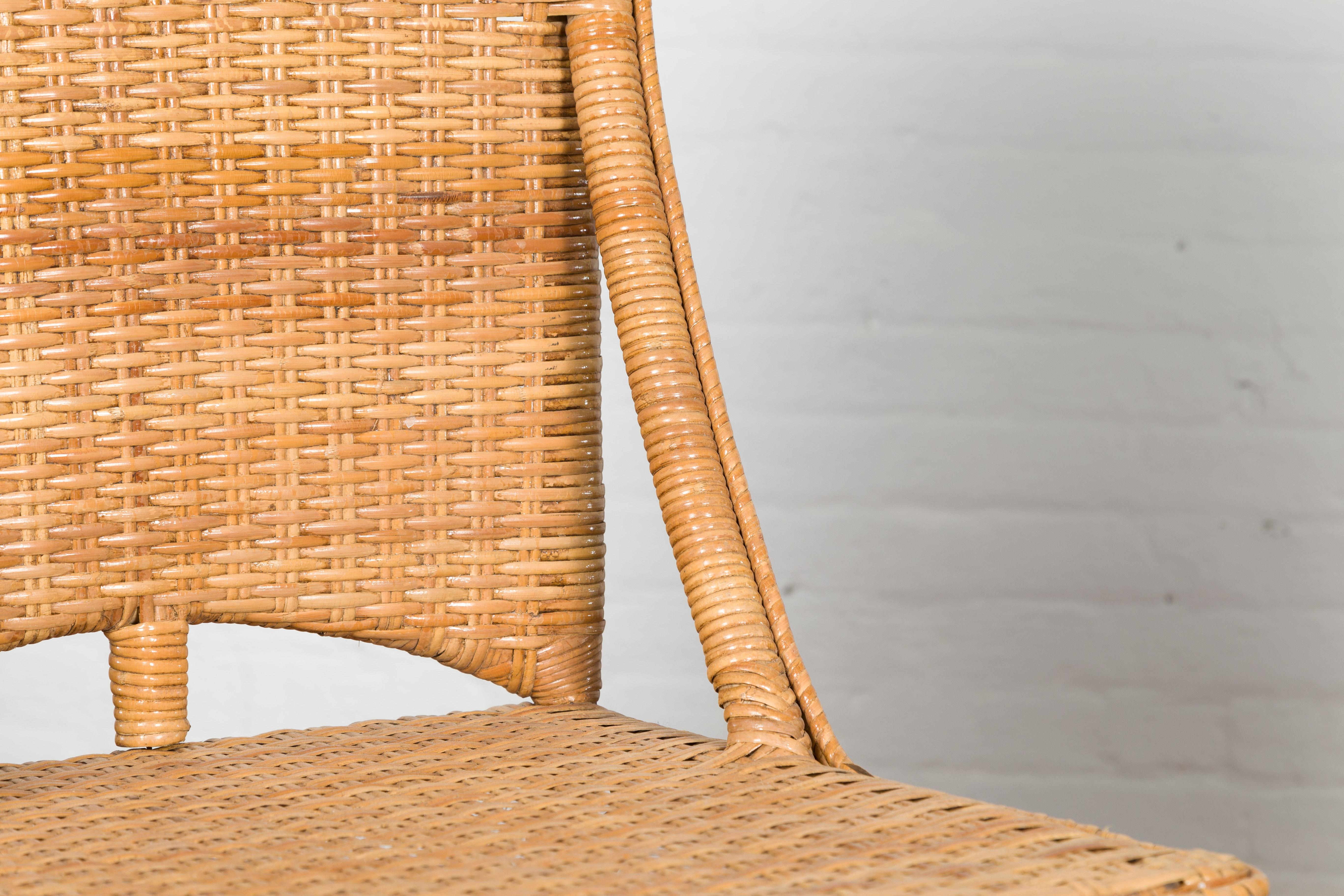 1950s Midcentury Country Style Woven Rattan Rustic Chairs, Pair For Sale 2