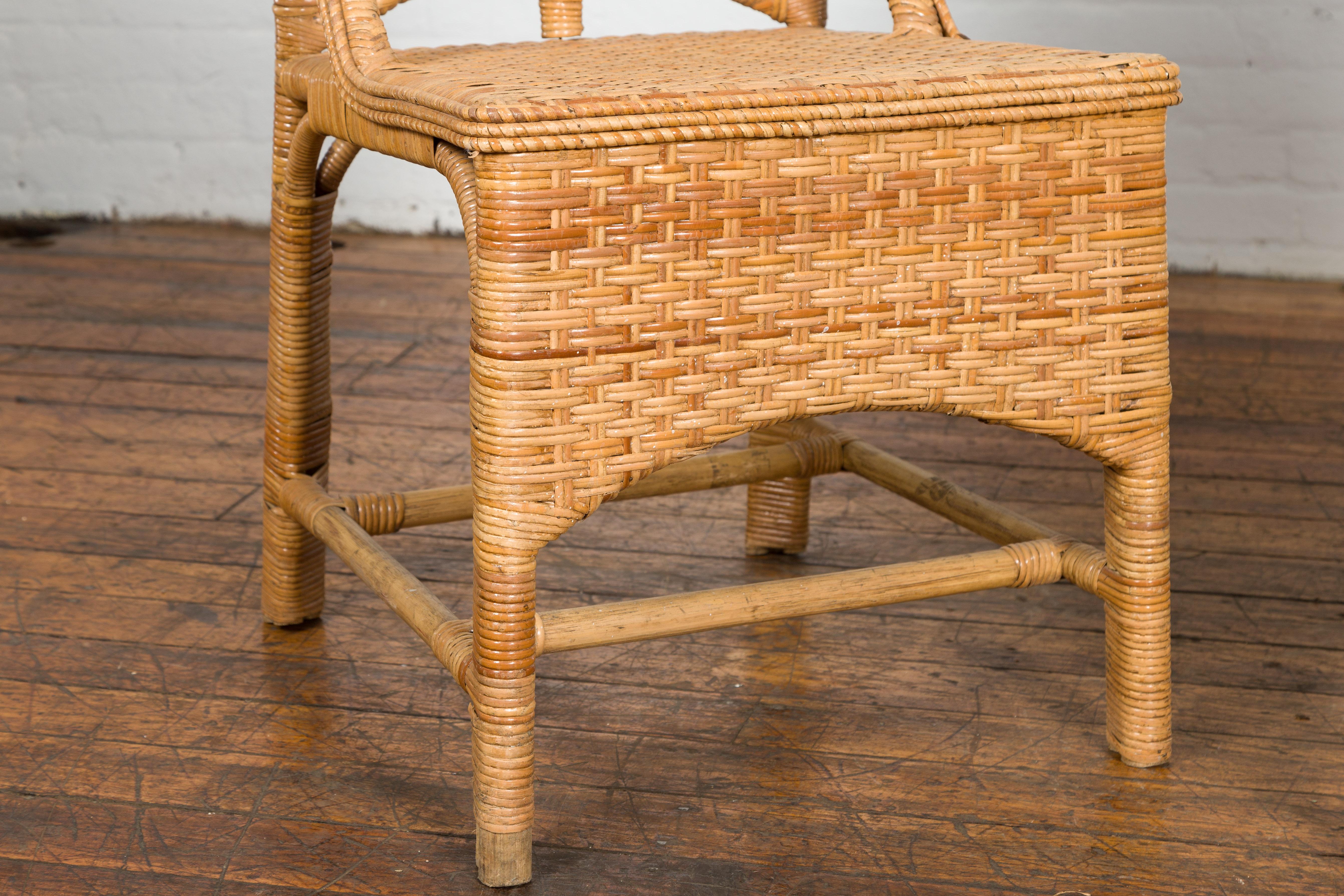 1950s Midcentury Country Style Woven Rattan Rustic Chairs, Pair For Sale 3