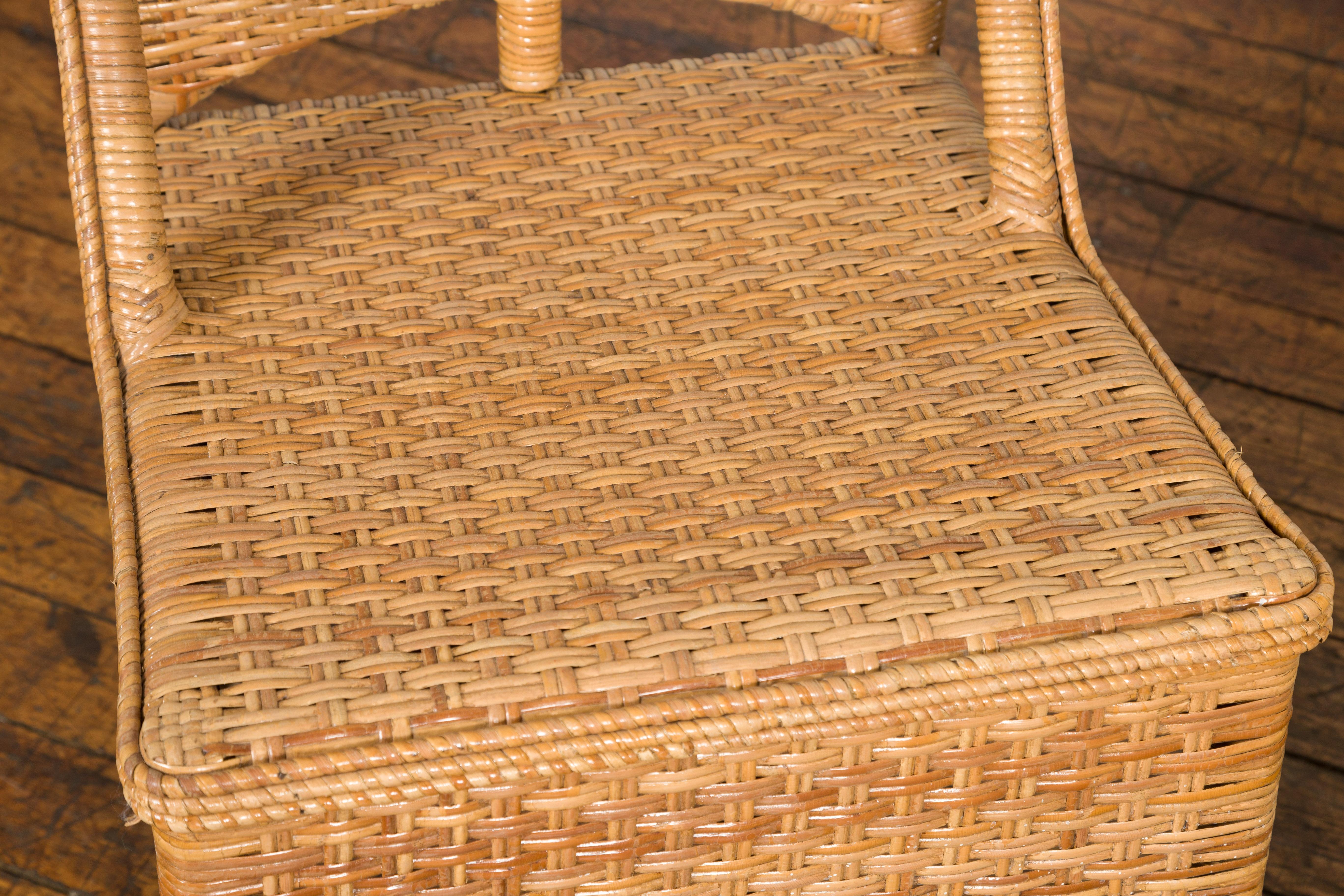 1950s Midcentury Country Style Woven Rattan Rustic Chairs, Pair For Sale 4