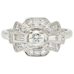 Vintage 1950s Midcentury Diamond 14 Karat White Gold Dinner Ring