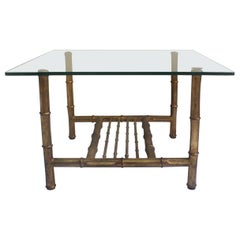 1950s Midcentury Faux Bamboo Square Side Table with Magazine Rack