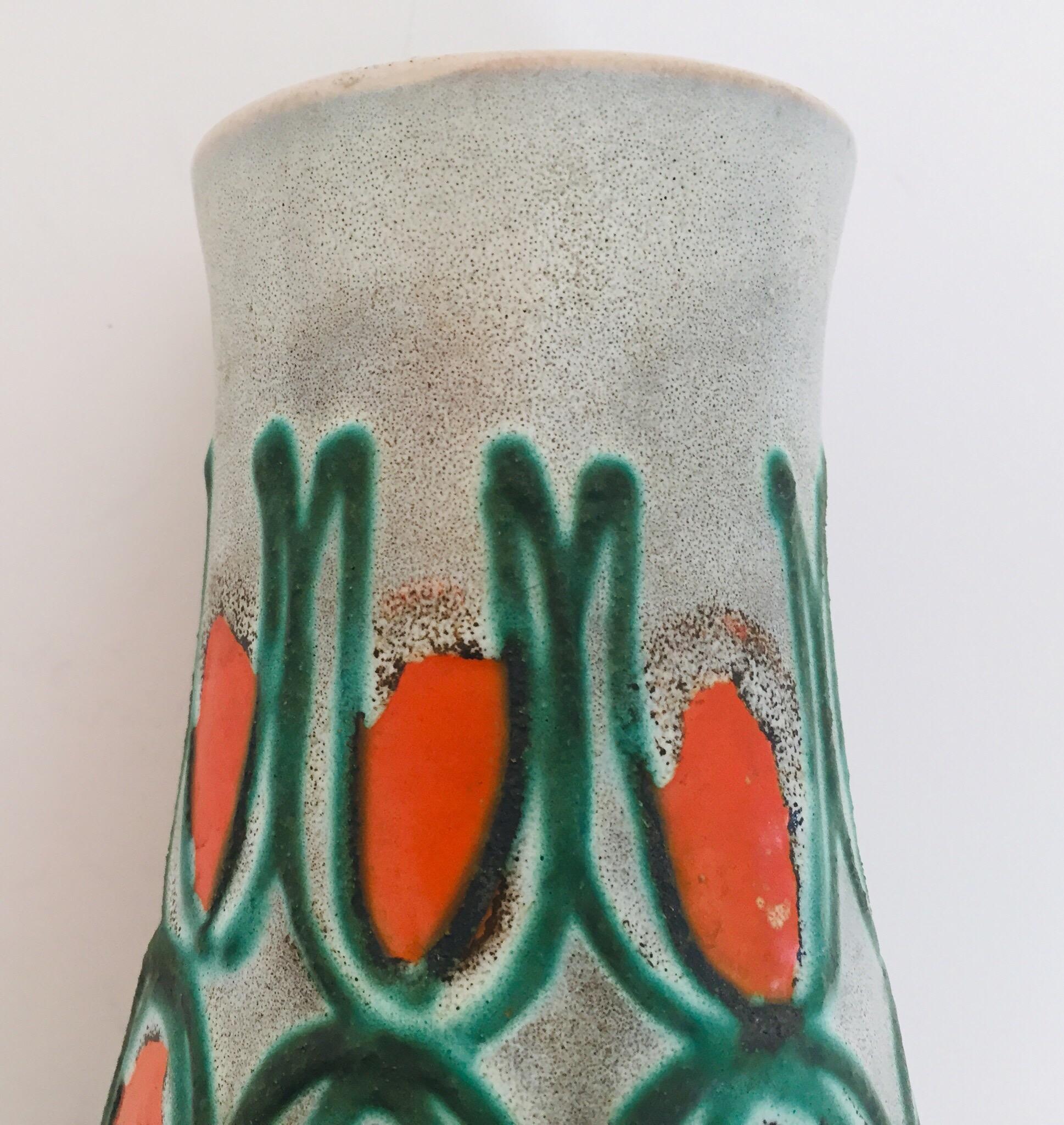 1950s Midcentury Glazed Vase with Red and Green, Strehla East Germany GDR 5