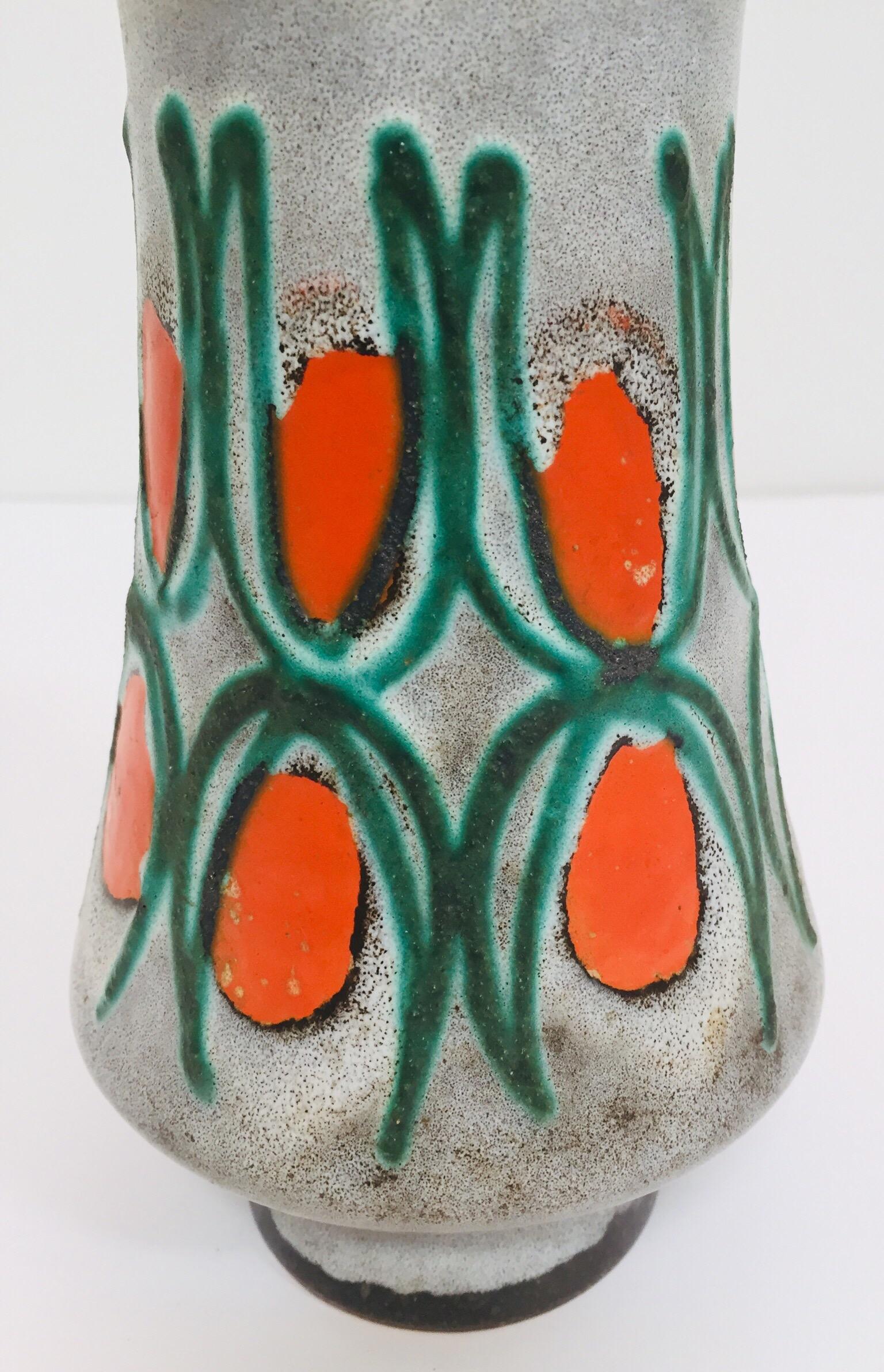 1950s Midcentury Glazed Vase with Red and Green, Strehla East Germany GDR In Good Condition In North Hollywood, CA