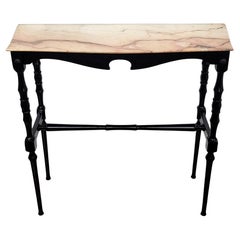 1950s Midcentury Italian Black Wood Brass Wall Console Table with Marble Top