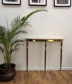 1950s Midcentury Italian Brass Demilune Consolle Table with Marble top