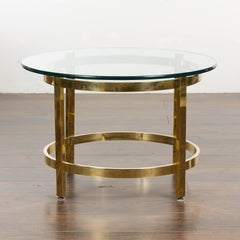1950s Midcentury Italian Brass Side Table with Round Glass Top