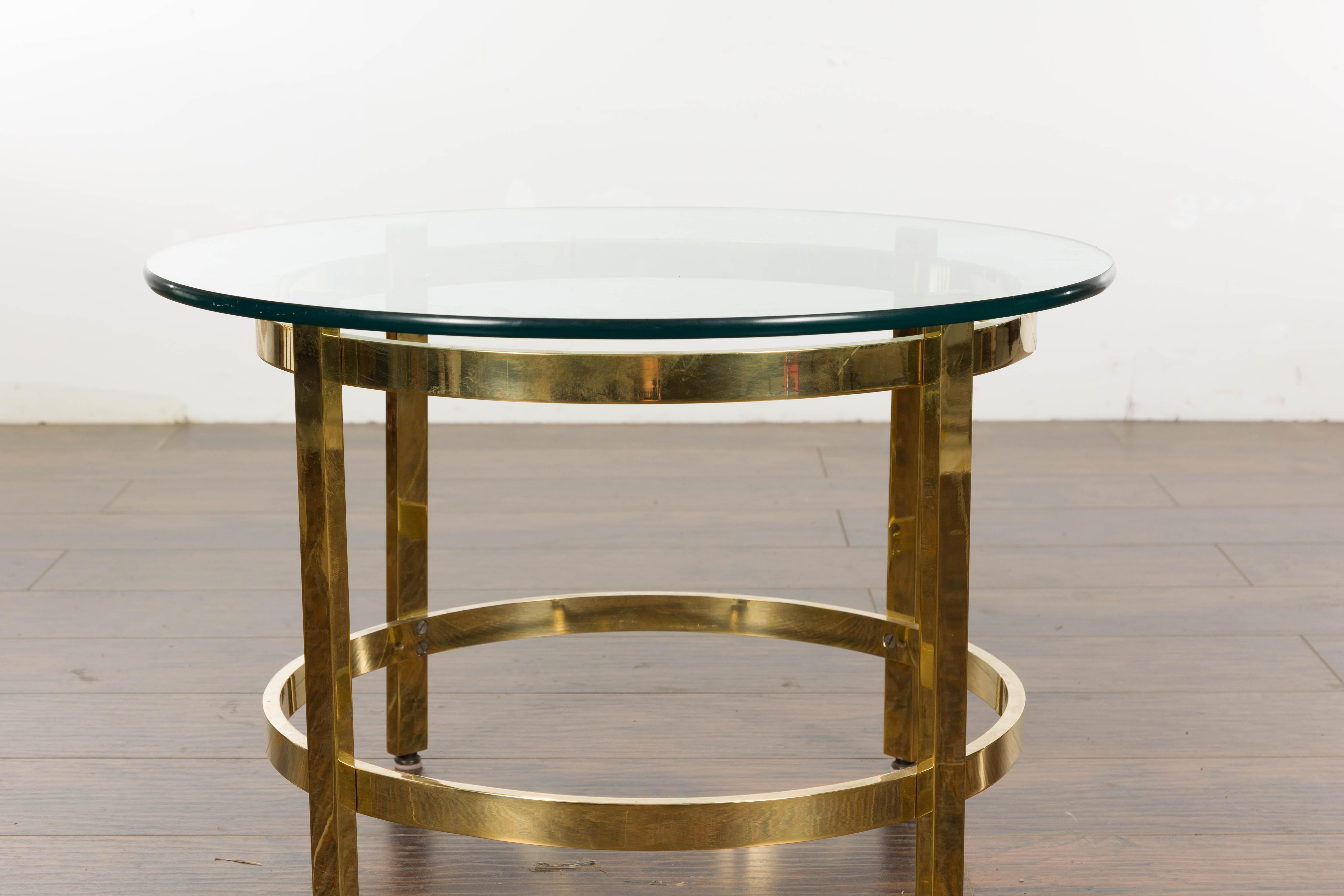 Mid-Century Modern 1950s Midcentury Italian Brass Side Table with Round Glass Top For Sale