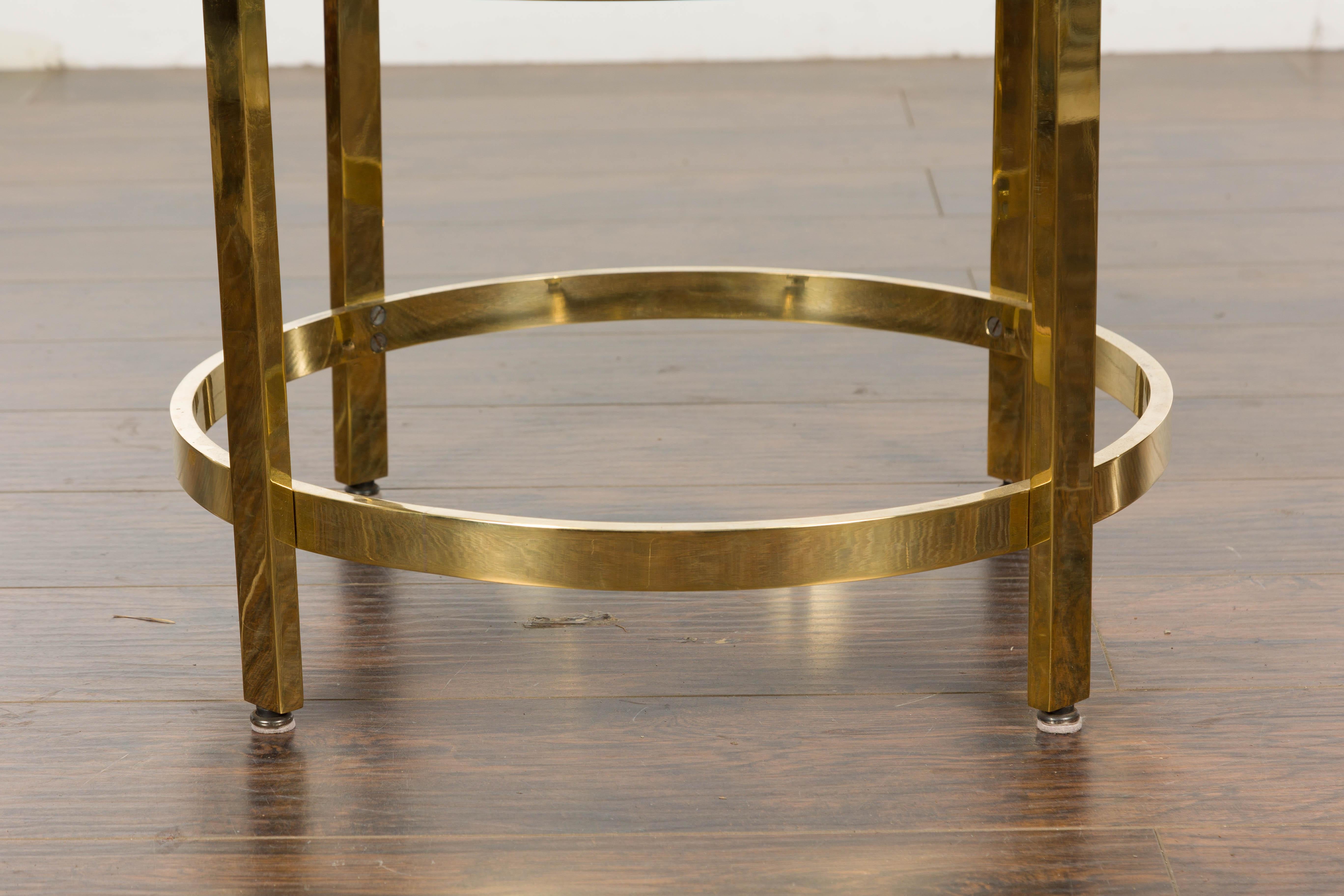 1950s Midcentury Italian Brass Side Table with Round Glass Top In Good Condition For Sale In Atlanta, GA