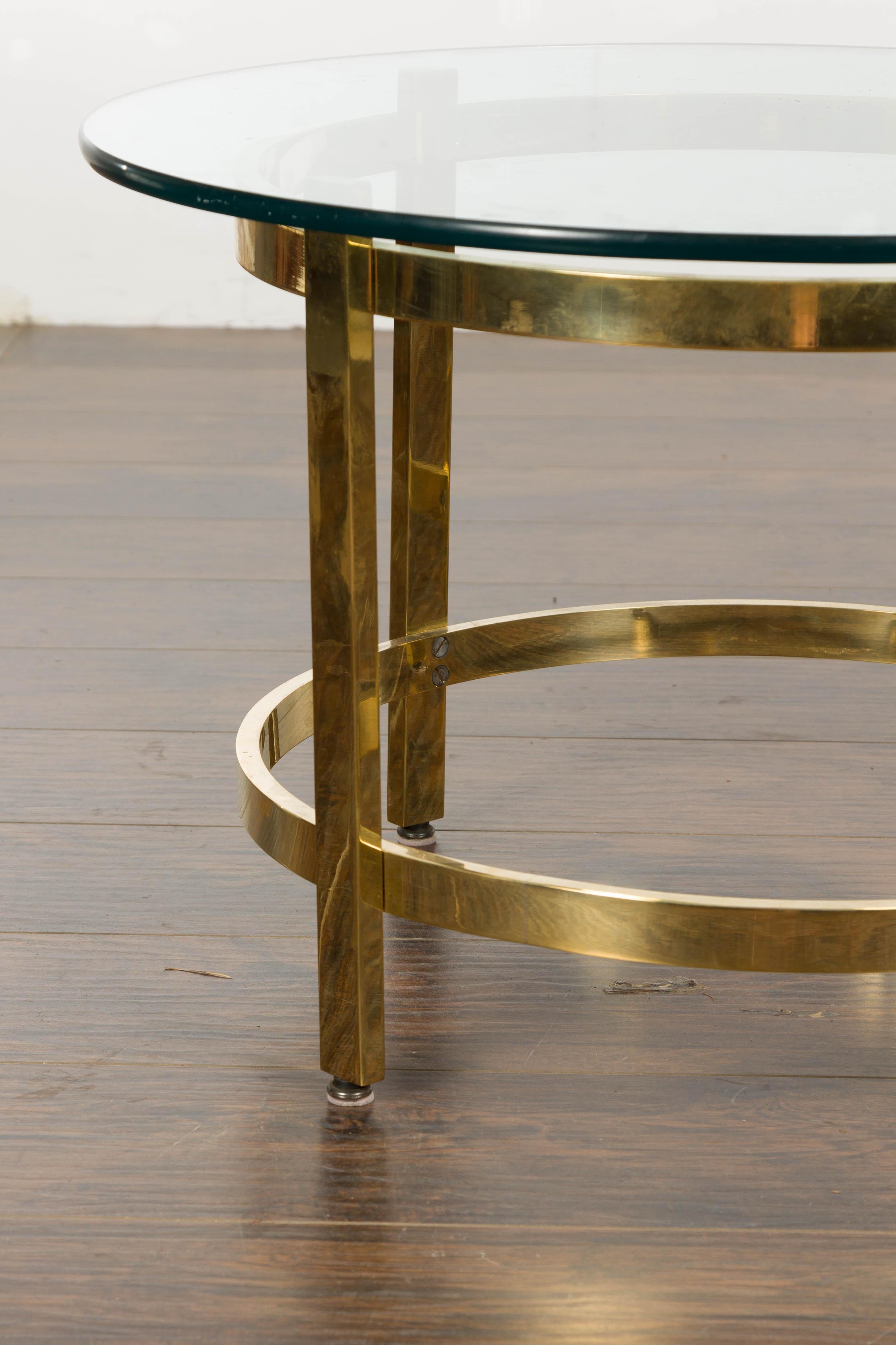 20th Century 1950s Midcentury Italian Brass Side Table with Round Glass Top For Sale