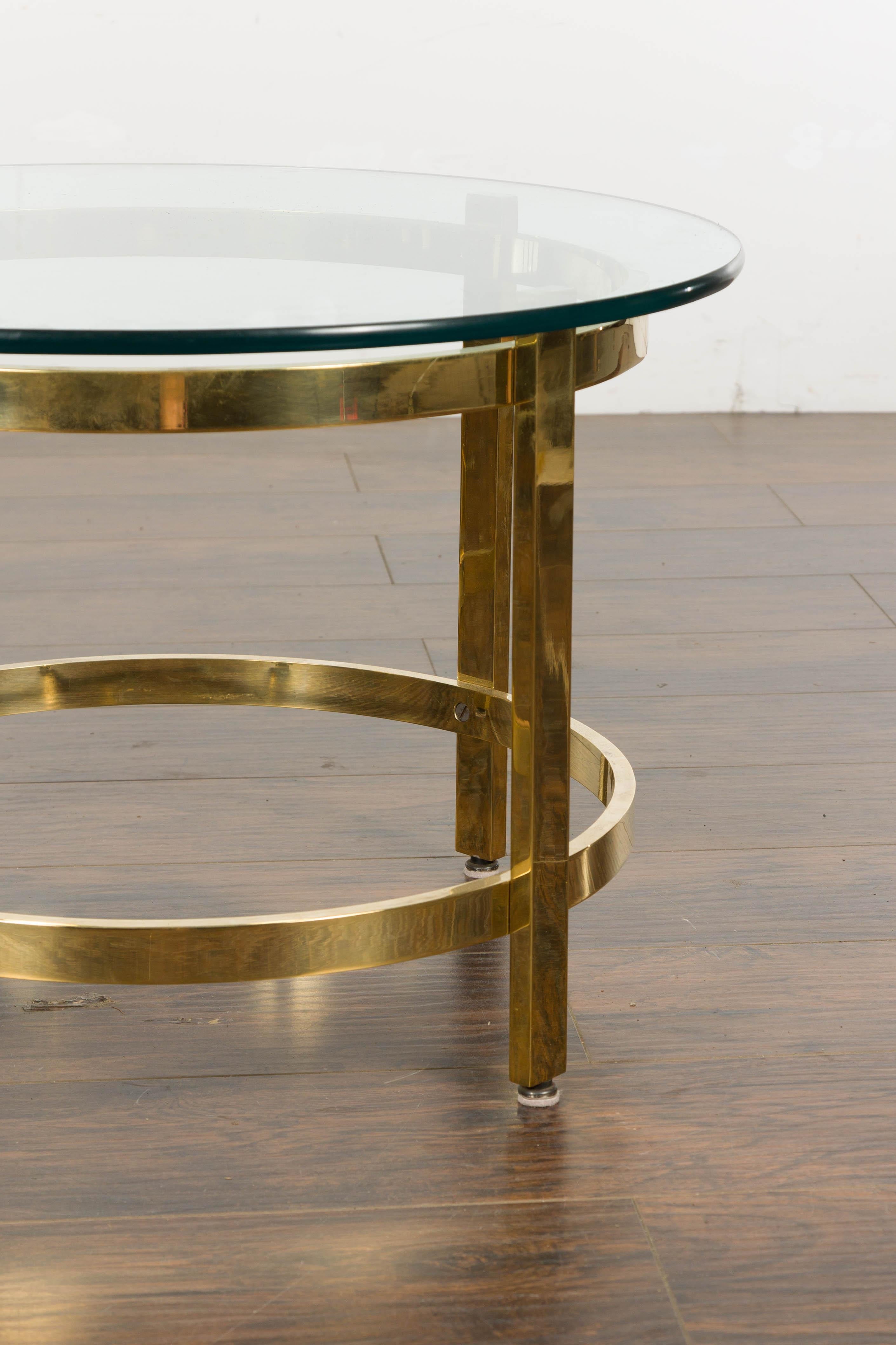 1950s Midcentury Italian Brass Side Table with Round Glass Top For Sale 1