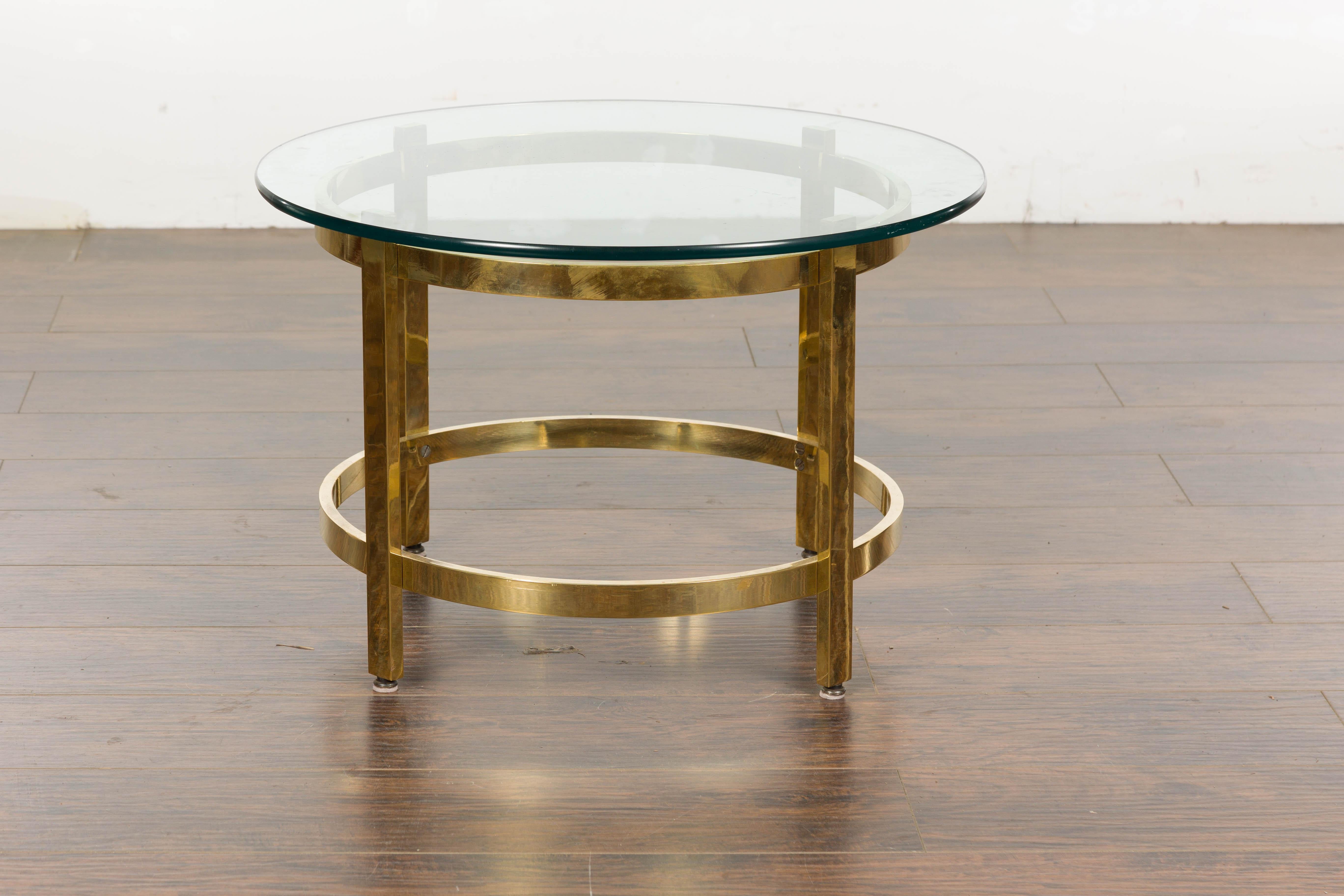 1950s Midcentury Italian Brass Side Table with Round Glass Top For Sale 2