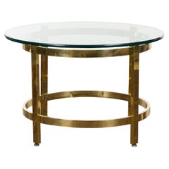 1950s Midcentury Italian Brass Side Table with Round Glass Top (Table d'appoint en laiton avec plateau en verre rond)