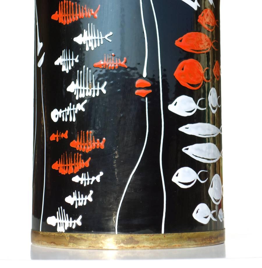 Enameled 1950s Midcentury Italian Design Fishes Decor Umbrella Stand
