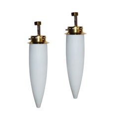 1960s Midcentury Italian Wood, Brass and Milk Glass Sconce, Pair